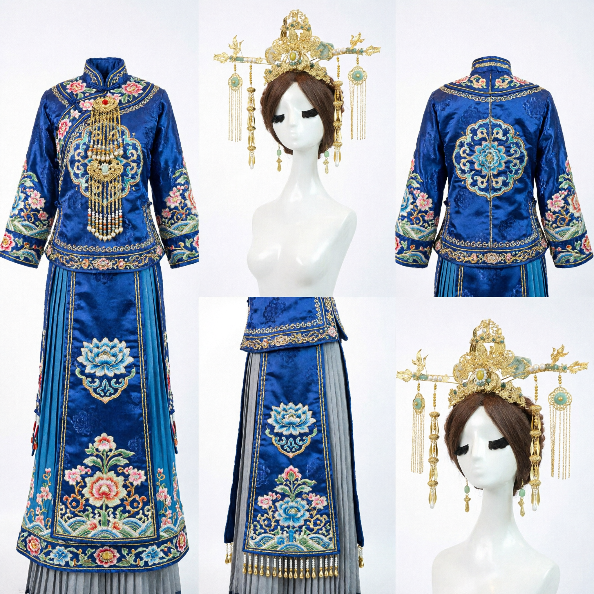 고대 중국 봉황관 머리 액세서리 금빛 필리그리 머리 장식 진주 장식 한푸 신부 혼례 코스프레용 - Asian Costume