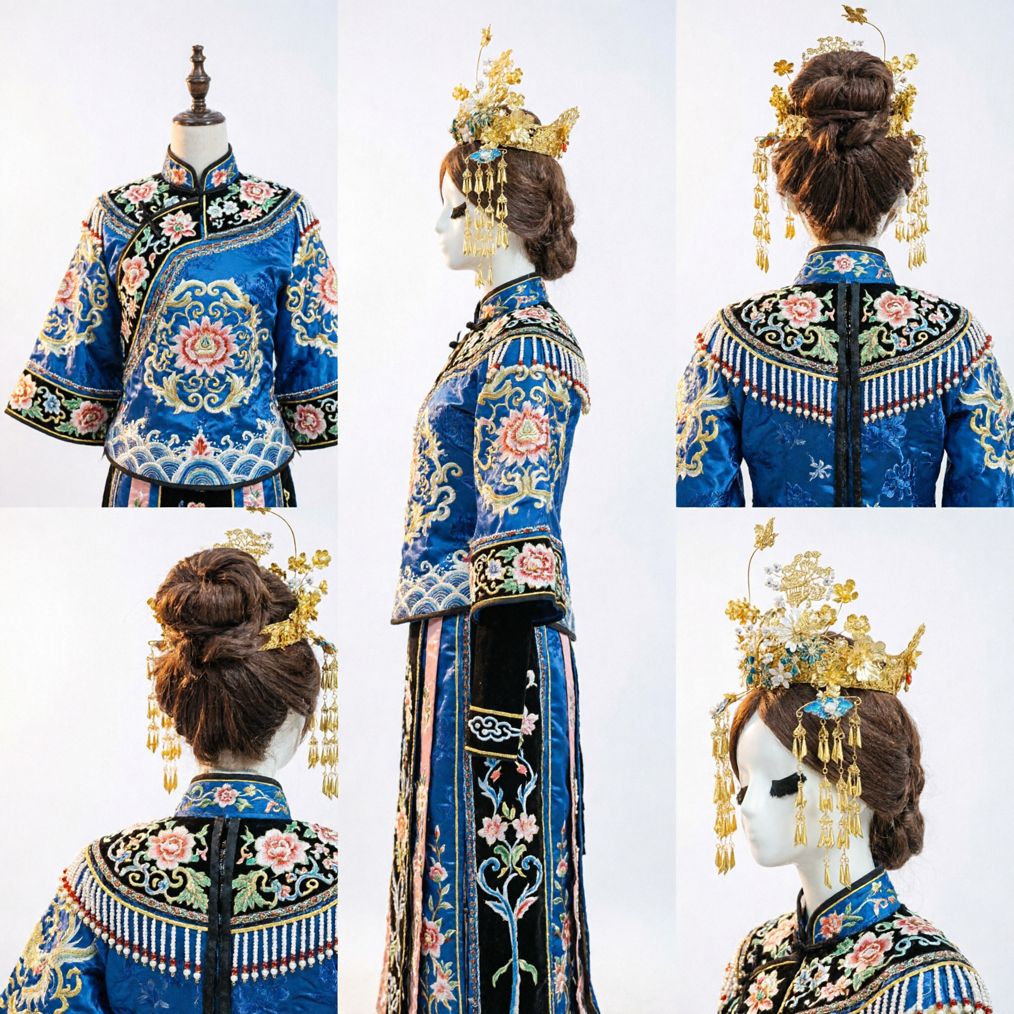 古代中国伝統鳳凰冠 金の花飾り髪飾りに揺れる房飾り付き 漢服婚礼花嫁用 - Asian Costume