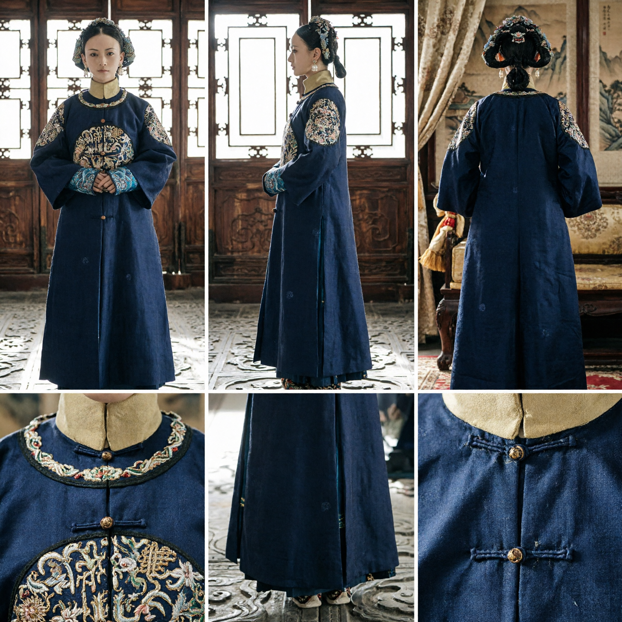 Traje de Nobre Dama Manchu da Dinastia Qing Tradicional, Robe Preto Bordado, Traje de Palácio para Mulheres, Cosplay Histórico - Asian Costume