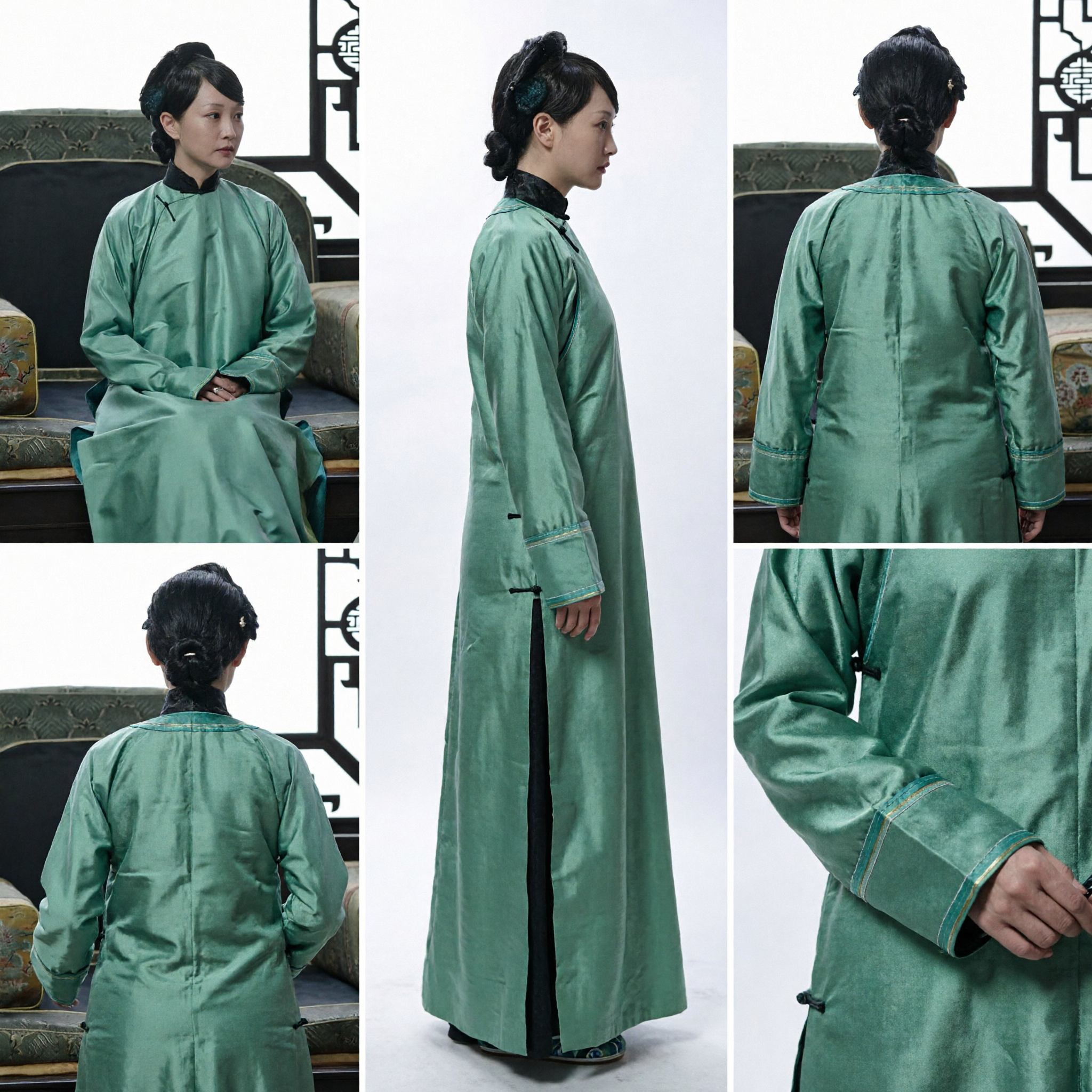 Traje Tradicional Chino de la Dinastía Qing, Túnica Larga Verde Menta, Traje de Palacio Antiguo para Cosplay de Mujeres - Asian Costume