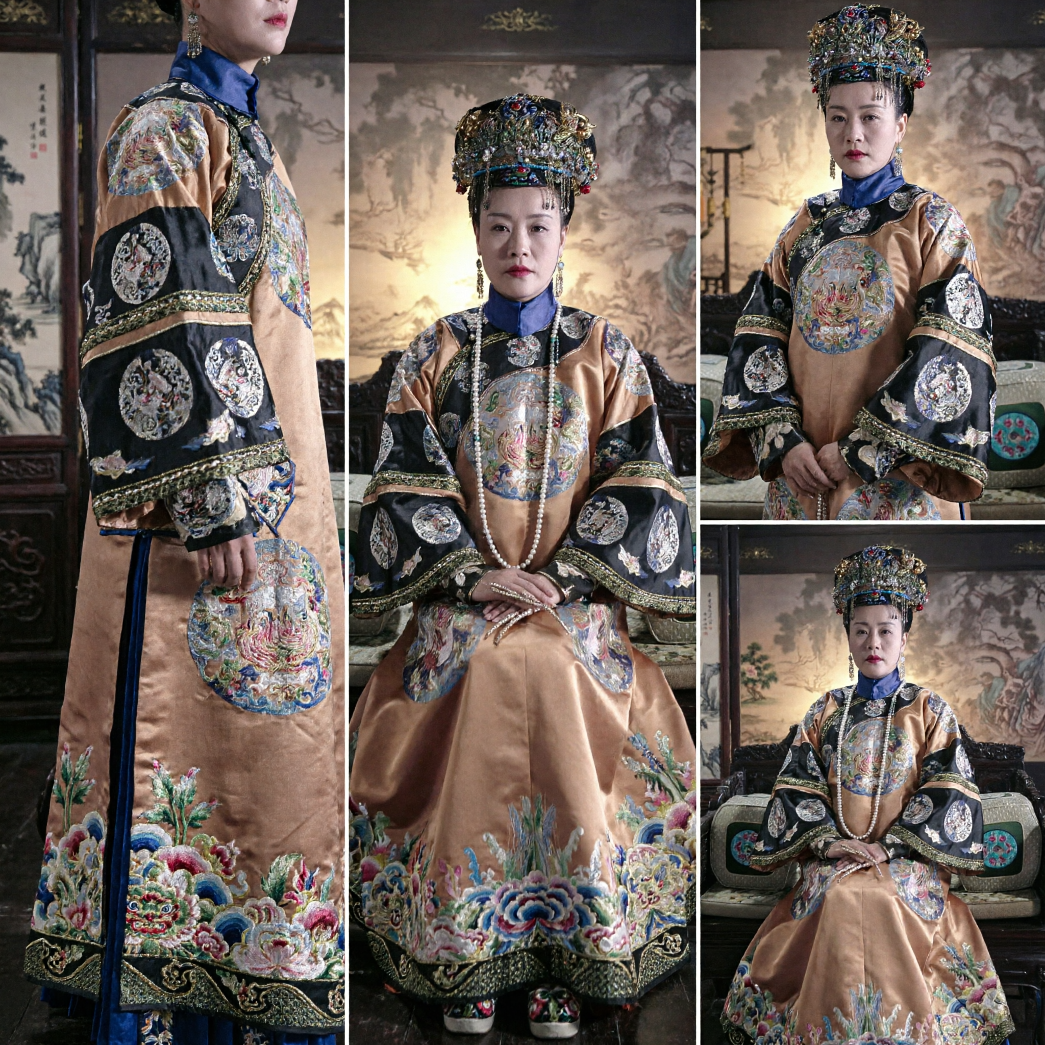 Costume dell'imperatrice della dinastia Qing, antica veste del drago ricamata dorata da dama di palazzo cinese per cosplay femminile - Asian Costume