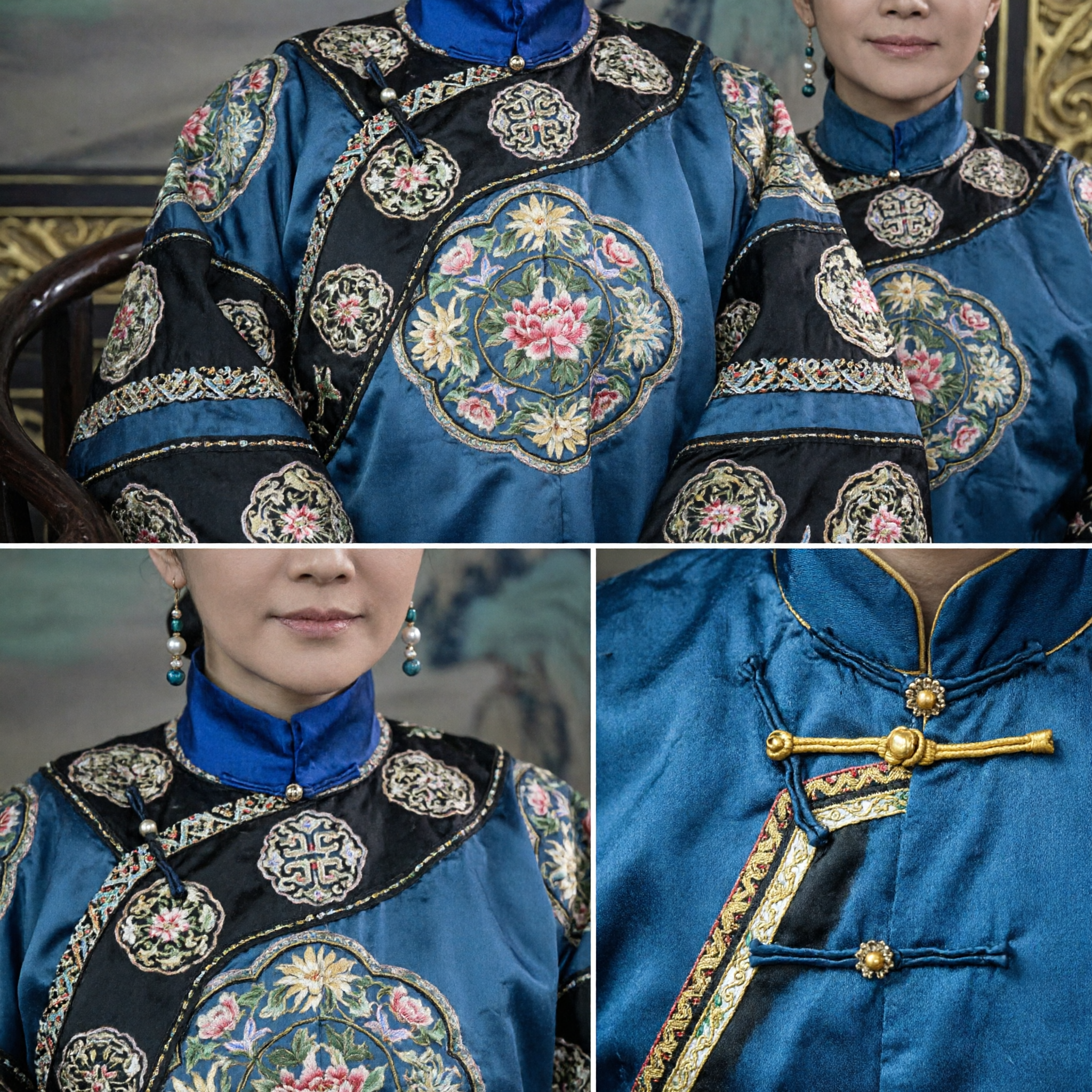 Costume traditionnel chinois d'impératrice mandchoue de la dynastie Qing, robe de palais bleue brodée avec coiffe pour cosplay historique féminin - Asian Costume