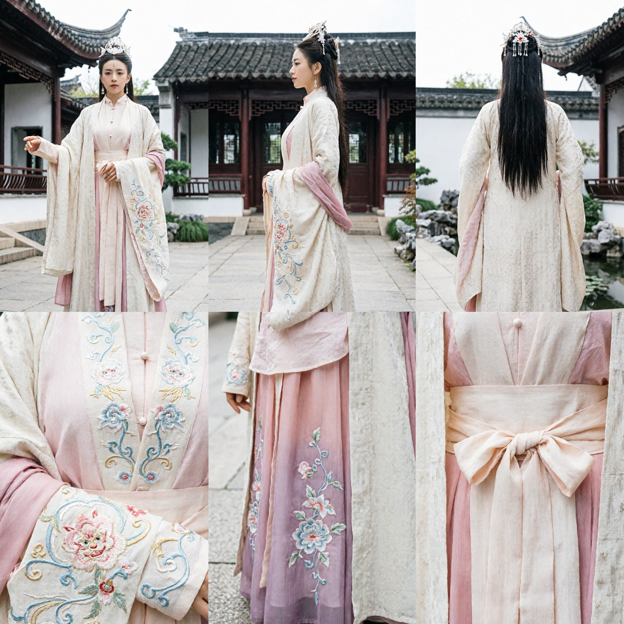 Elegancki biało-różowy tradycyjny chiński strój Hanfu, starożytna suknia wróżki dla kobiet do cosplayu - Asian Costume