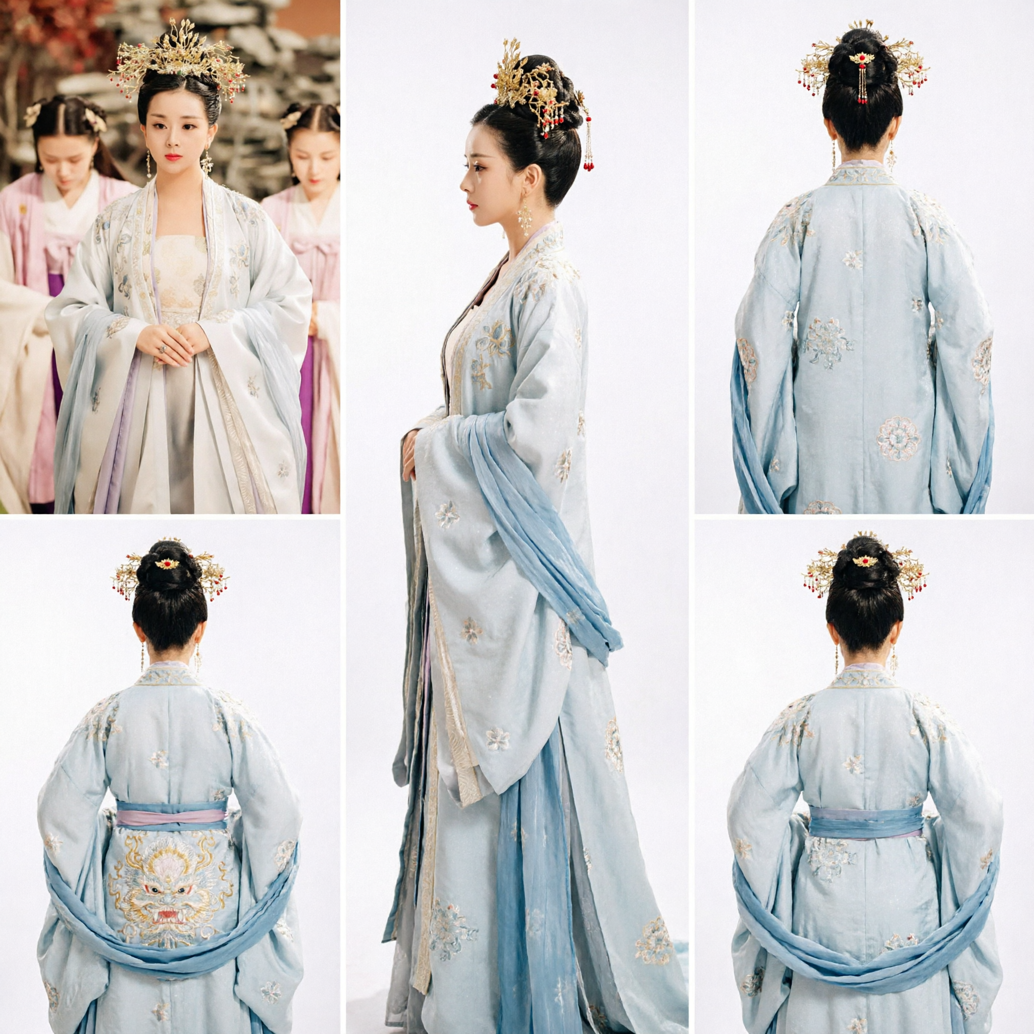 Elegante Antico Costume Cinese Hanfu Tradizionale Tunica Blu Ricamata Abito da Principessa per Donne Cosplay Storico Fotografia - Asian Costume