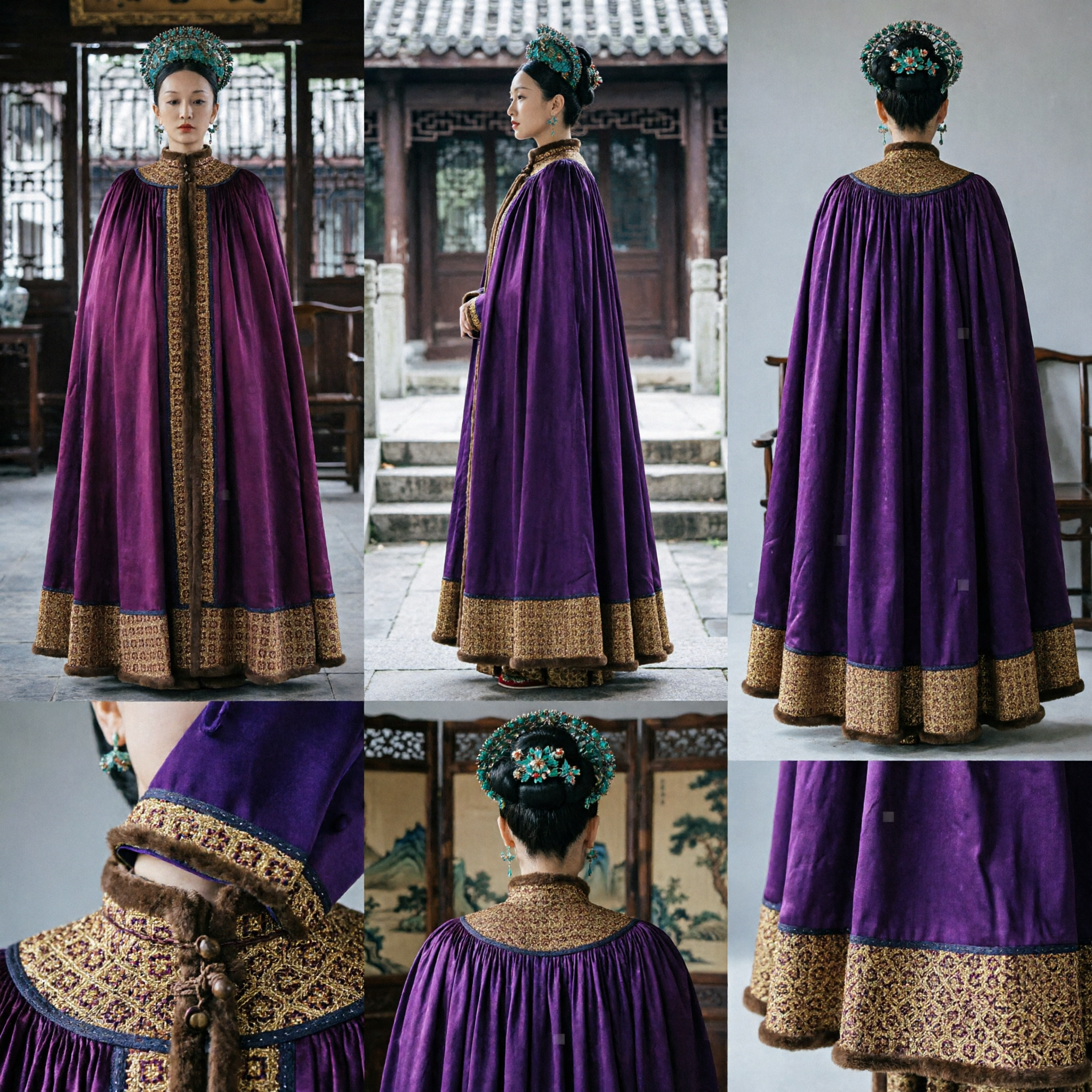 Capa Imperial Roxa de Consorte da Dinastia Qing Chinesa Antiga, Traje Tradicional Bordado para Cosplay Feminino - Asian Costume