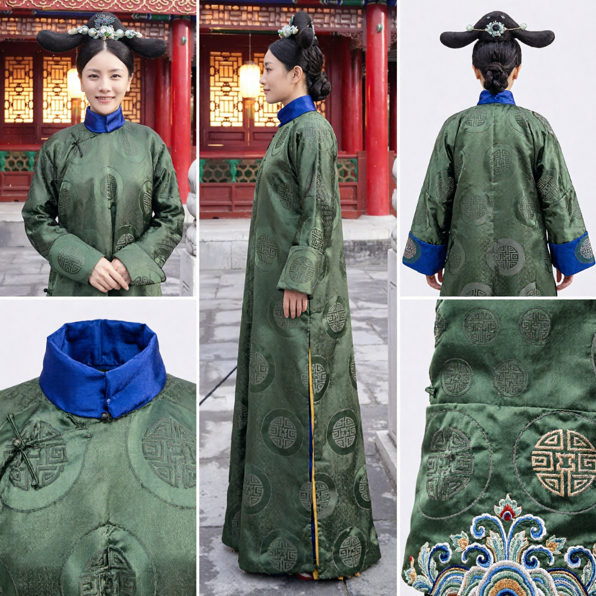 Traje tradicional de princesa manchú de la dinastía Qing china, túnica verde con tocado de perlas para cosplay de mujeres - Asian Costume