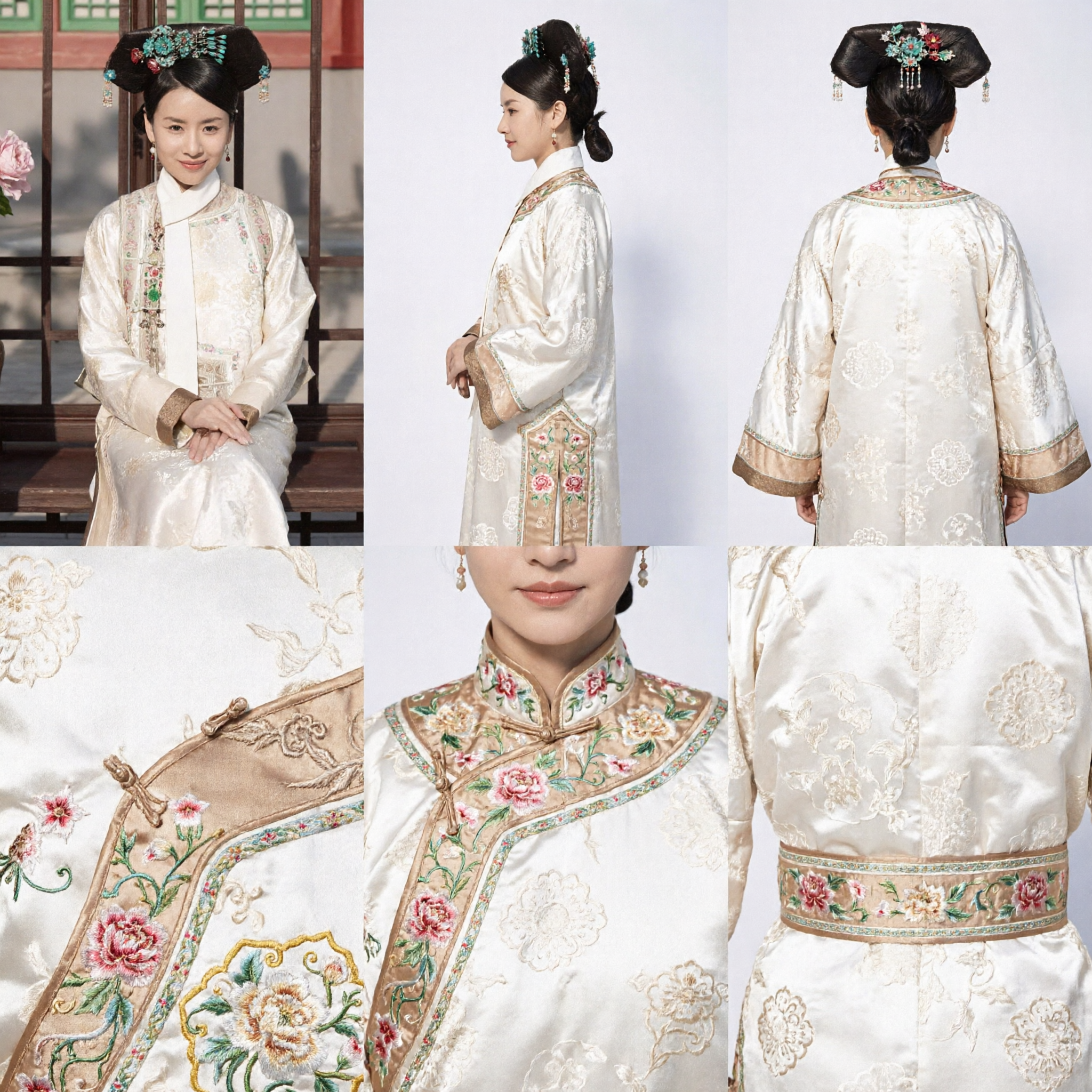 Traditioneel Chinees Qing-dynastie Mantsjoe prinses kostuum wit geborduurd gewaad oud paleisjurk voor vrouwen - Asian Costume