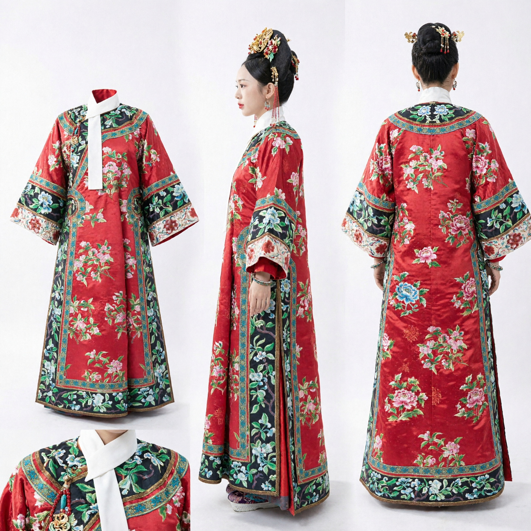 Traje tradicional de emperatriz manchú de la dinastía Qing china, túnica roja con bordado floral para cosplay de mujeres - Asian Costume