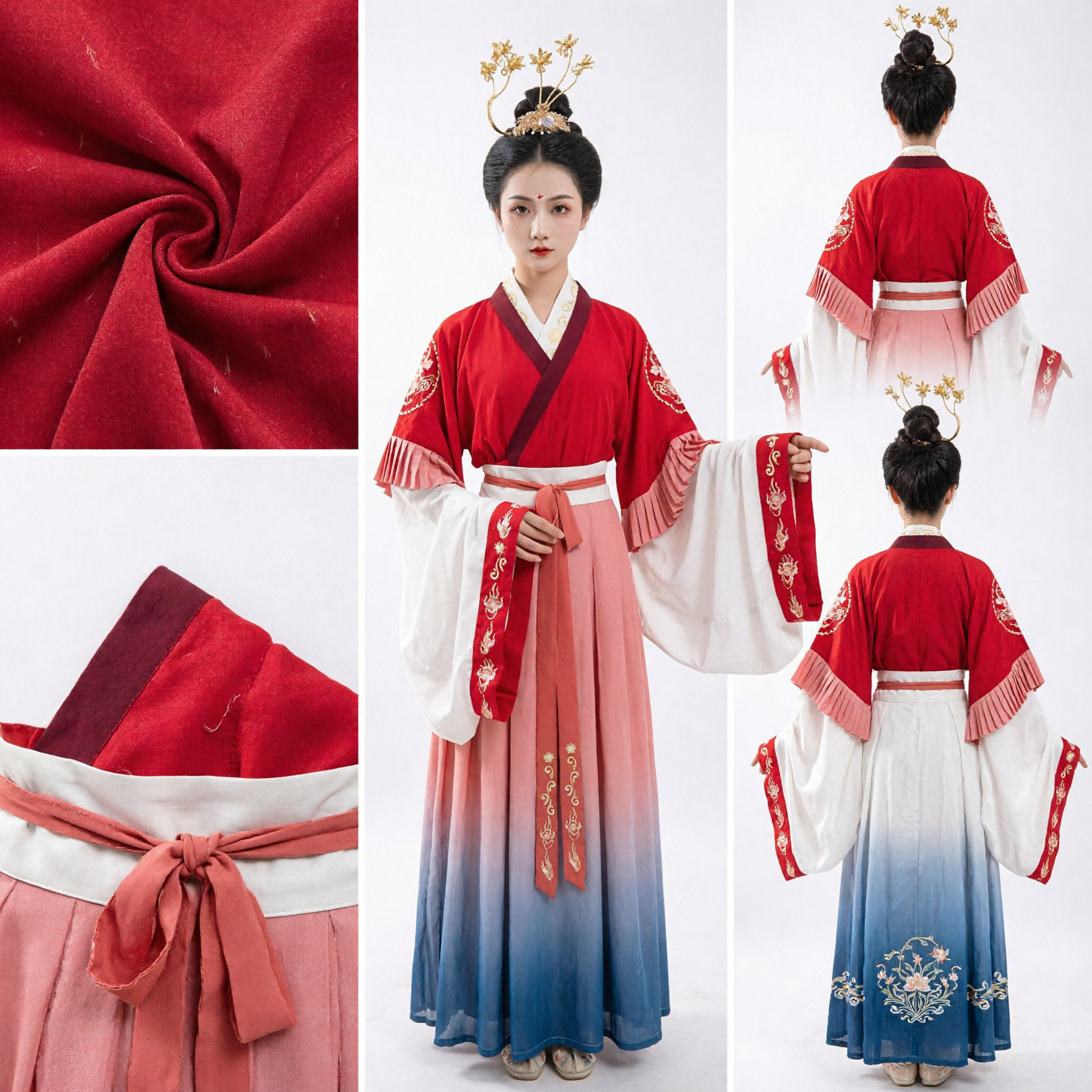 Costume tradizionale cinese Hanfu per donna, abito da principessa della dinastia Tang rosso ricamato, set di abbigliamento antico per performance - Asian Costume