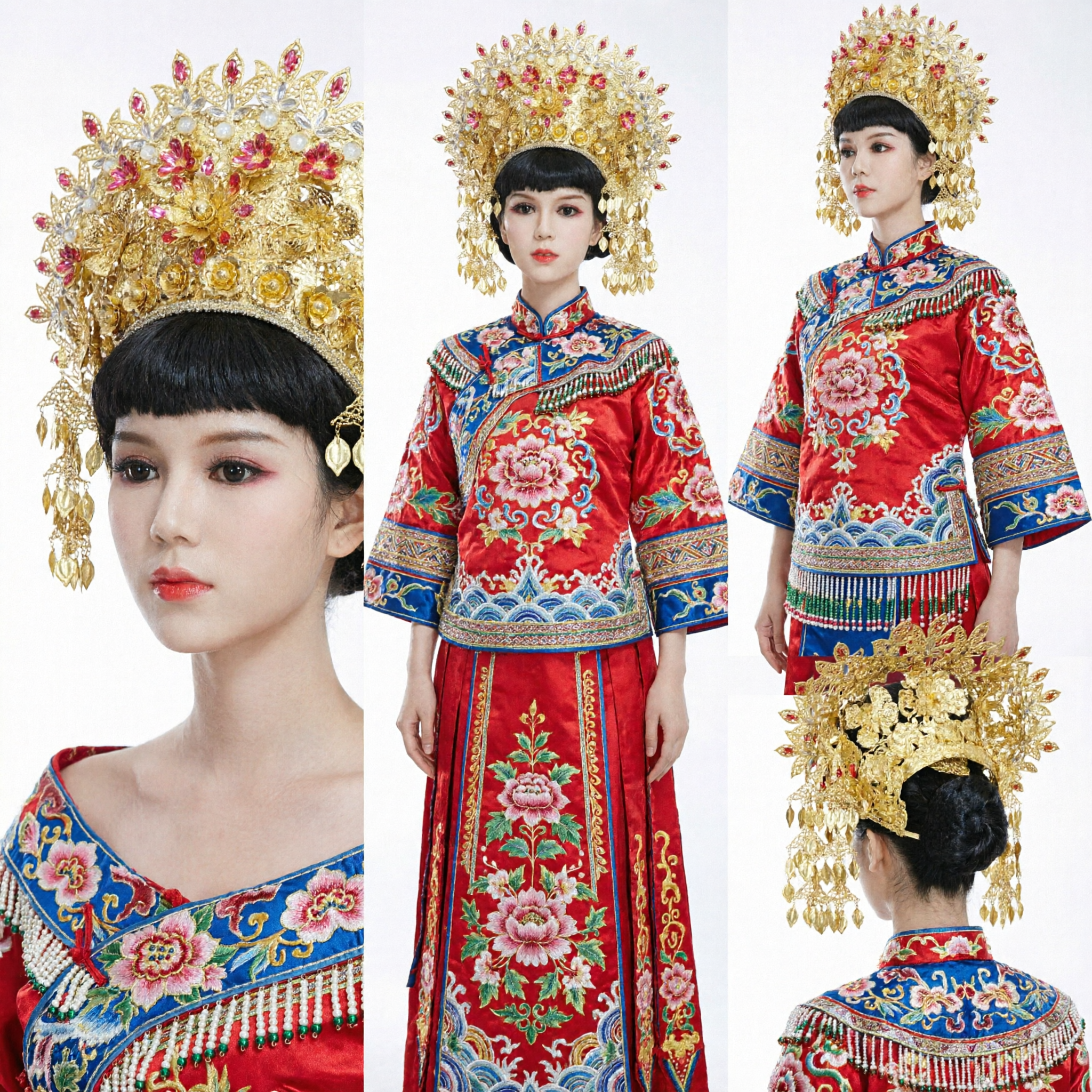 Tocado de boda tradicional chino, corona fénix dorada con perlas como accesorio capilar para novia con traje Hanfu - Asian Costume