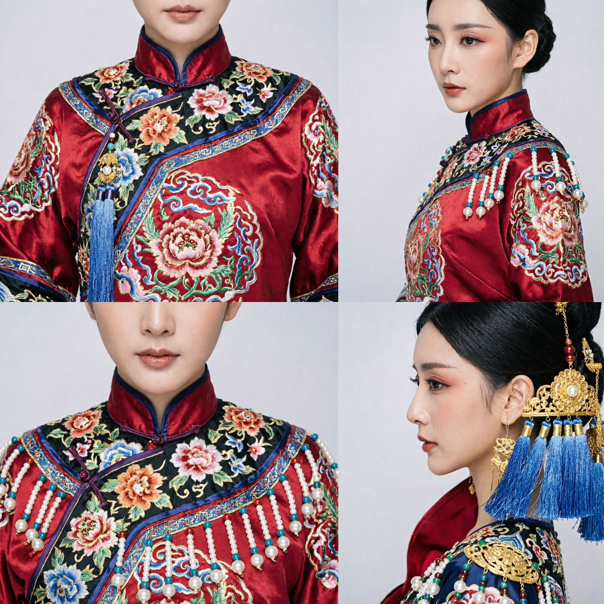 전통 중국 청나라 황후 관식 정교한 봉황과 꽃 관모 (웨딩 한푸 의상용) - Asian Costume