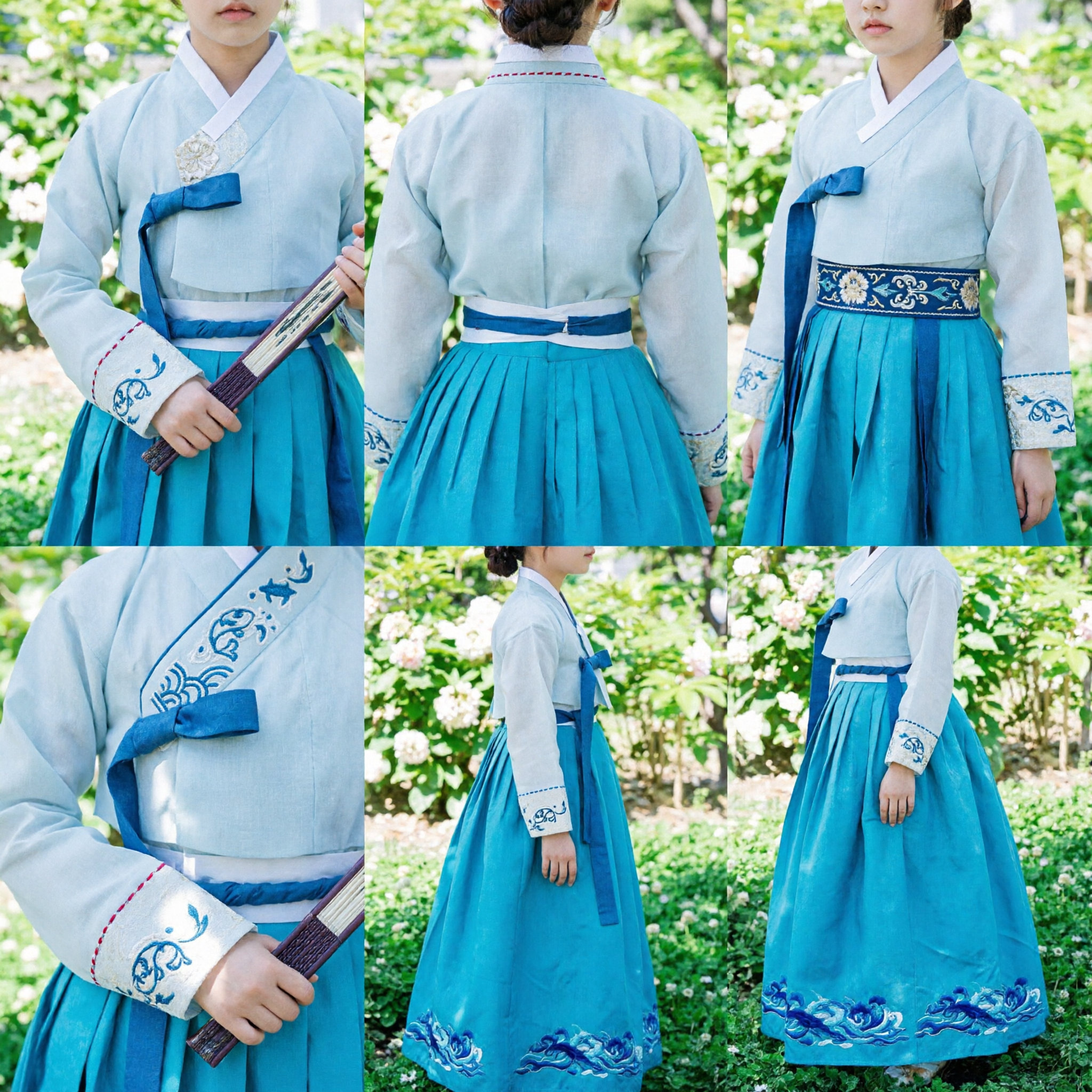 Traje Tradicional Chinês Hanfu para Crianças, Conjunto Antigo de Estudioso com Bordado Azul para Meninos e Meninas, Performance Cultural - Asian Costume