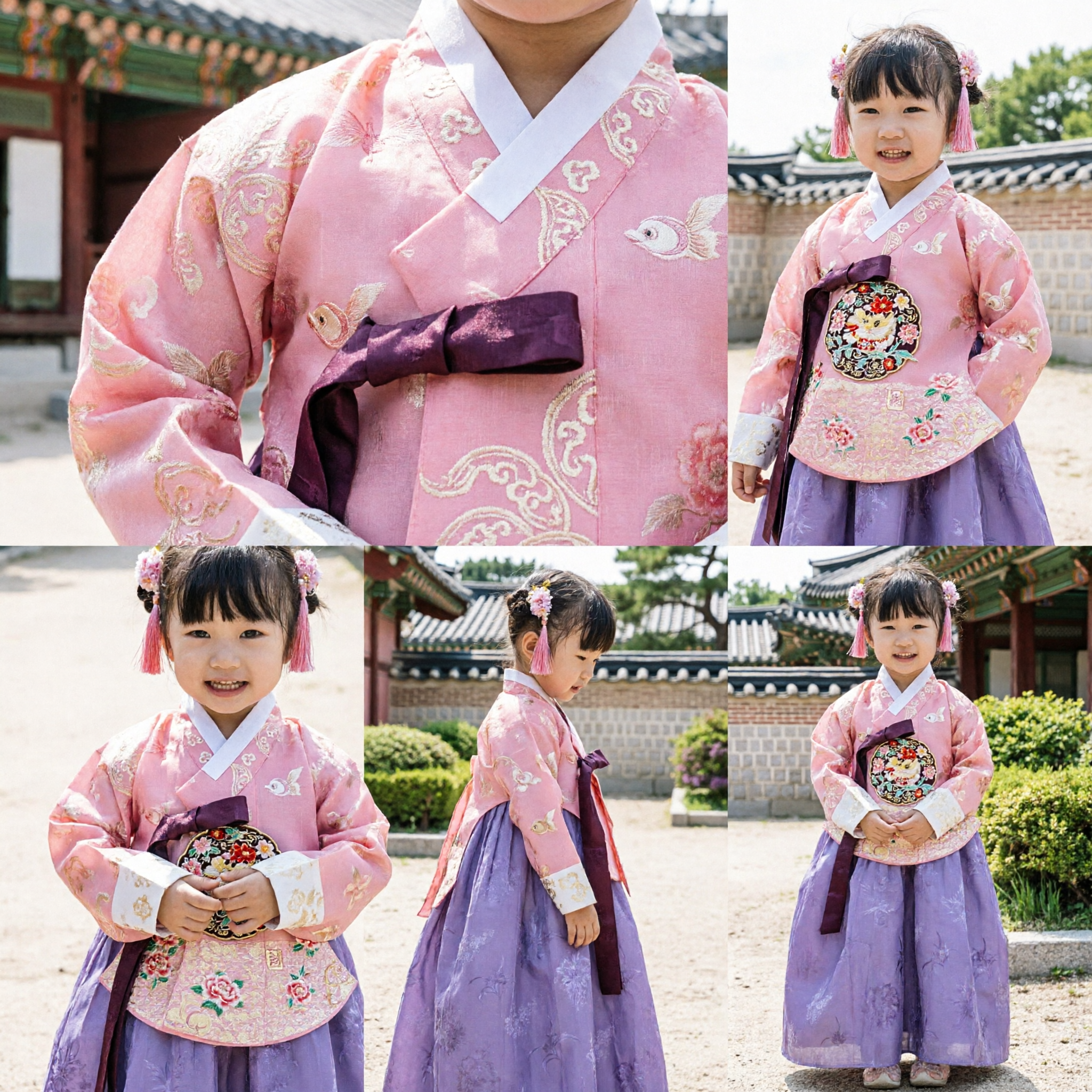 Traje Tradicional Coreano Hanbok para Crianças, Conjunto de Vestido Rosa Jeogori e Saia Roxa Chima para Meninas, Festivais, Casamentos e Dol - Asian Costume