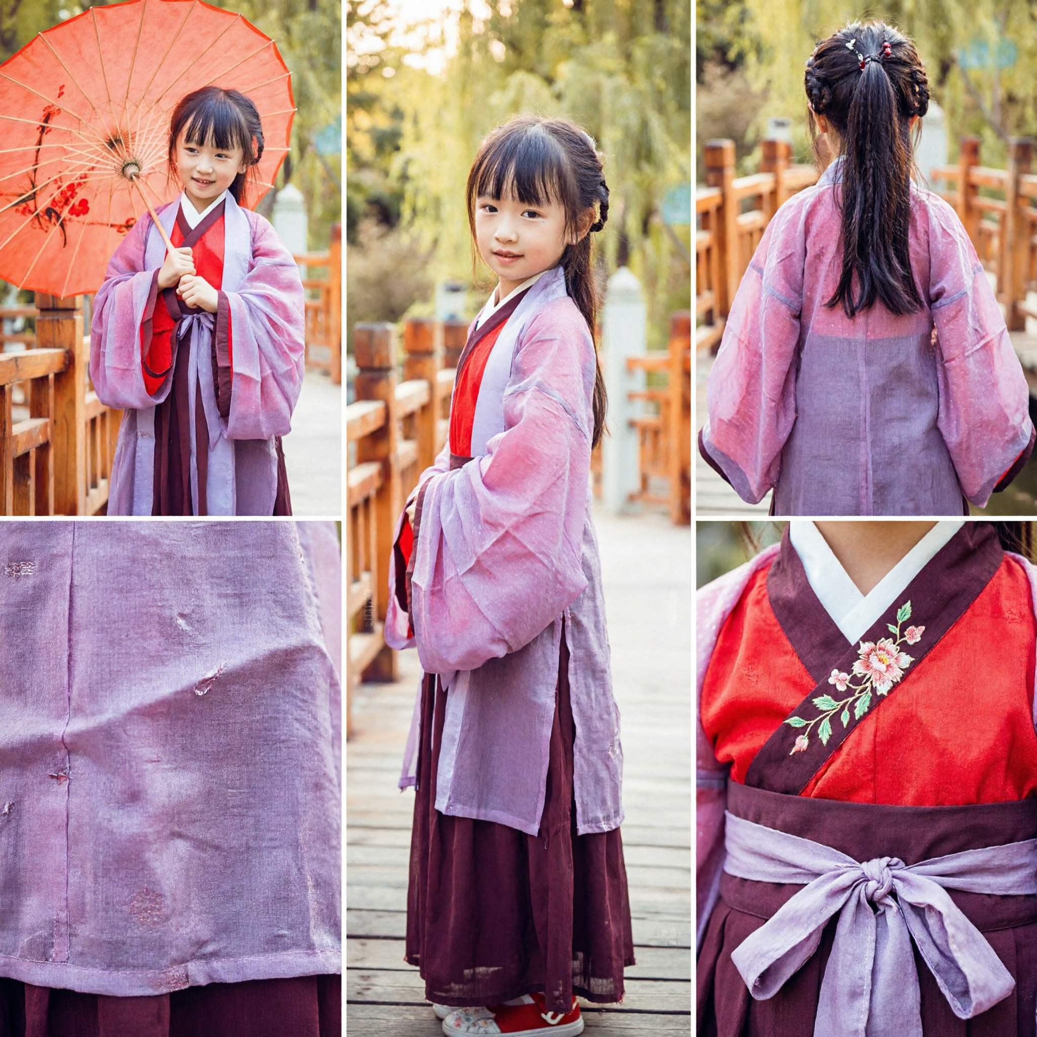 Costume Hanfu traditionnel chinois pour enfants, ensemble de vêtements anciens violet et rouge pour filles, spectacle culturel - Asian Costume