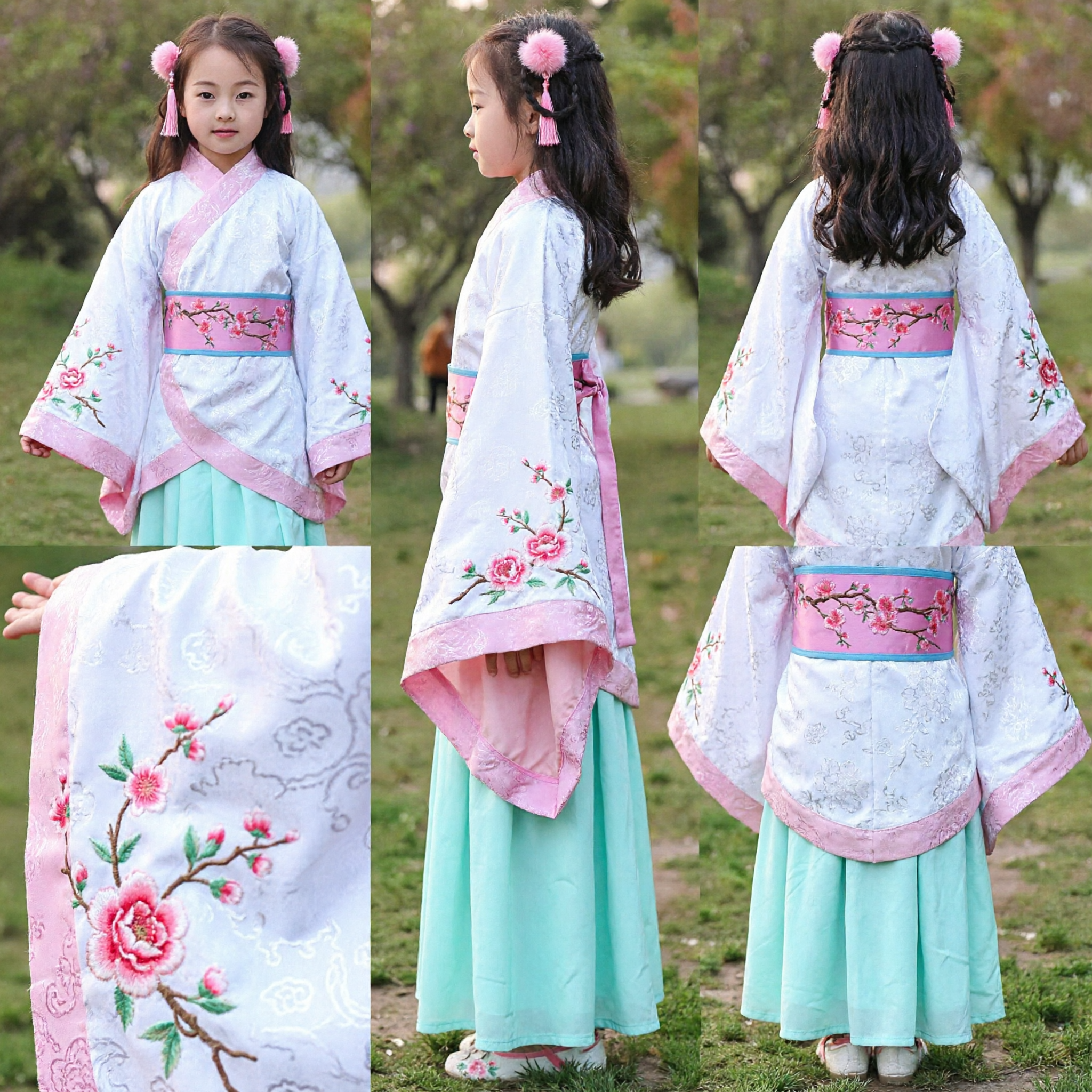 Costume Tradizionale Cinese Hanfu per Bambine Abito da Principessa Antico Top Rosa Bianco e Set Gonna Verde - Asian Costume