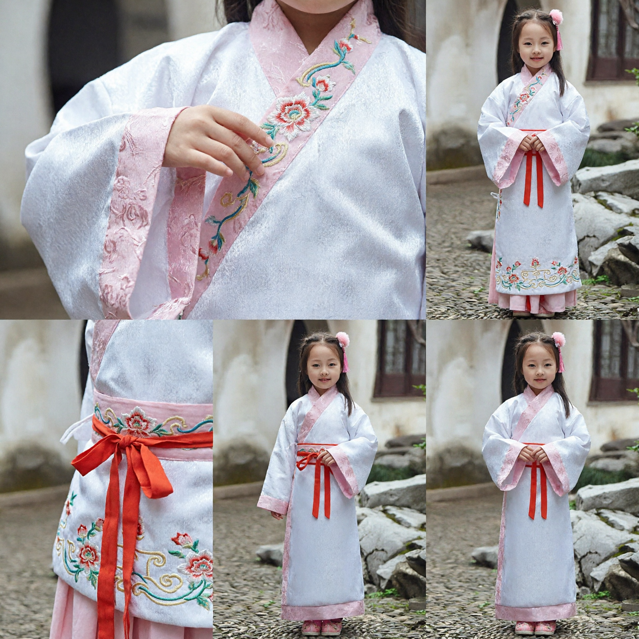 Mädchen Traditionelles chinesisches Hanfu Antikes Kostüm Rosa und Weißes Gewand Kinder Kulturelles Aufführungskleid - Asian Costume
