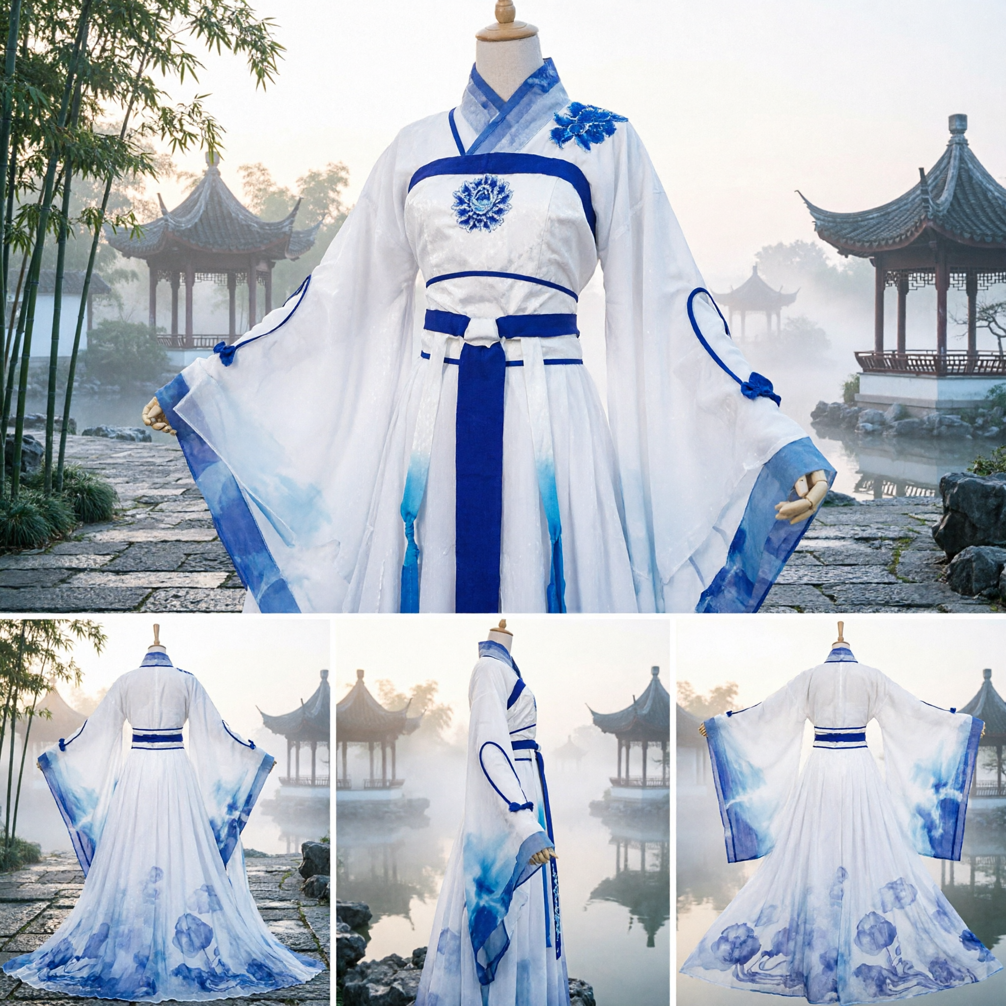Costume Tradizionale Cinese Hanfu Blu e Bianco Abito da Principessa Antica Costume da Fata per Cosplay Donne - Asian Costume