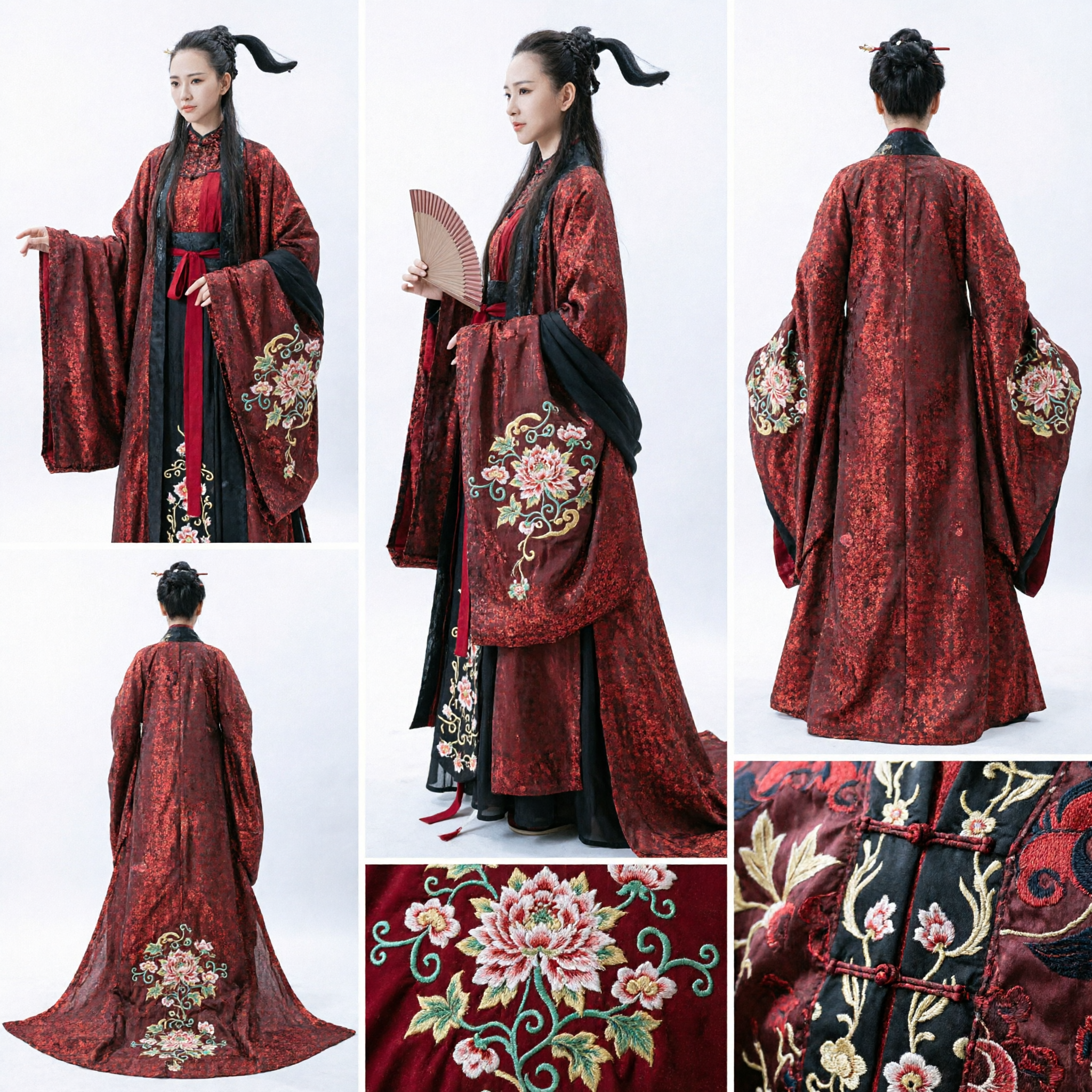 Traje Hanfu Chino Tradicional Antiguo Rojo y Negro, Toga de Espadachina para Cosplay y Actuaciones - Asian Costume