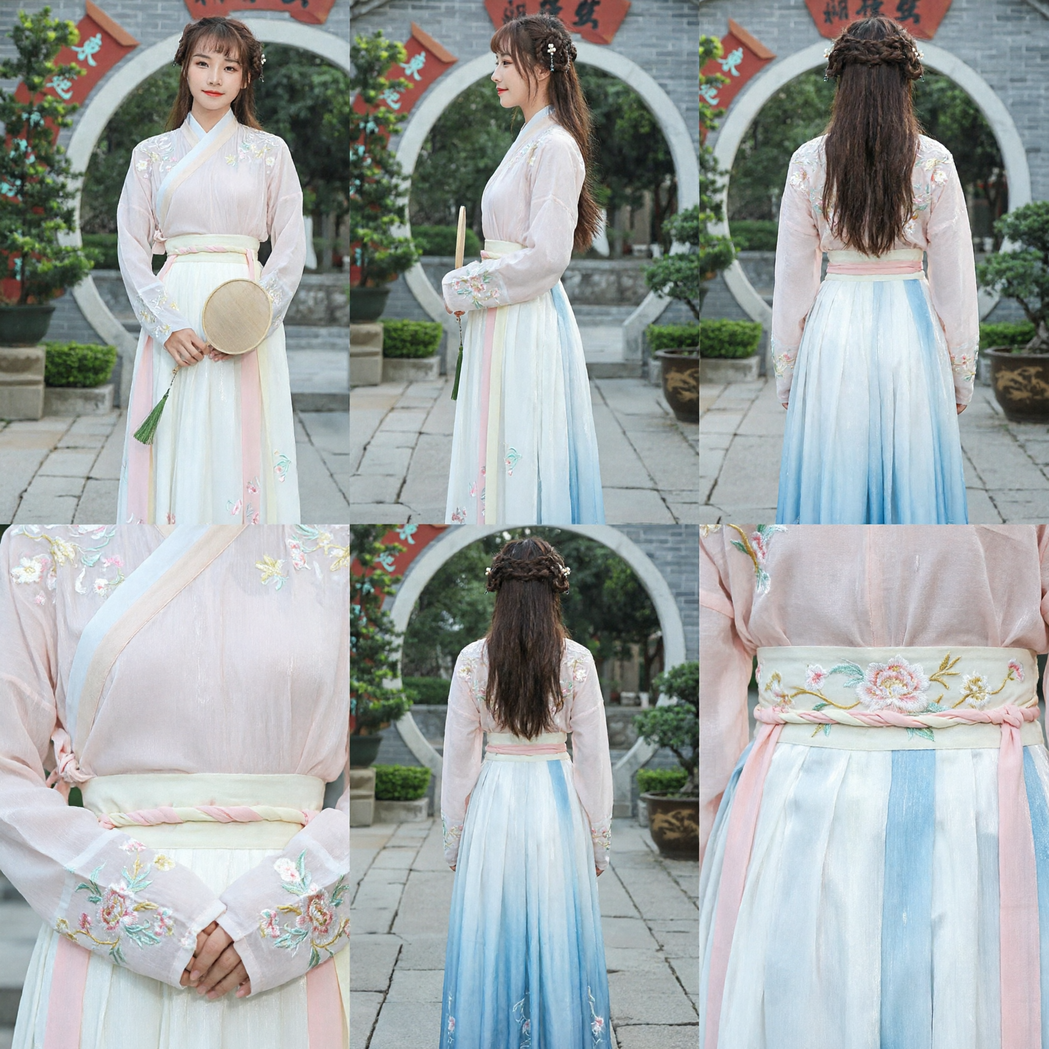 Abito Hanfu Tradizionale Cinese per Donne Set Costume da Fata Floreale Ricamato in Stile Dinastia Song - Asian Costume