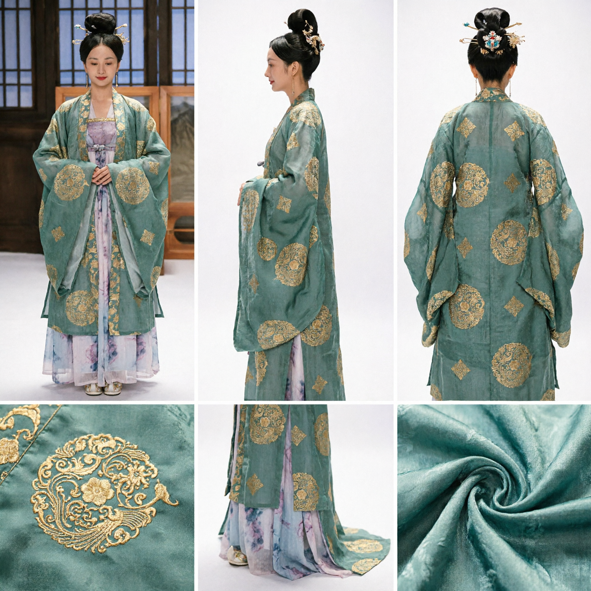 Robe extérieure brodée verte élégante de la dynastie Tang chinoise ancienne Hanfu - Costume traditionnel pour femmes Cosplay - Asian Costume