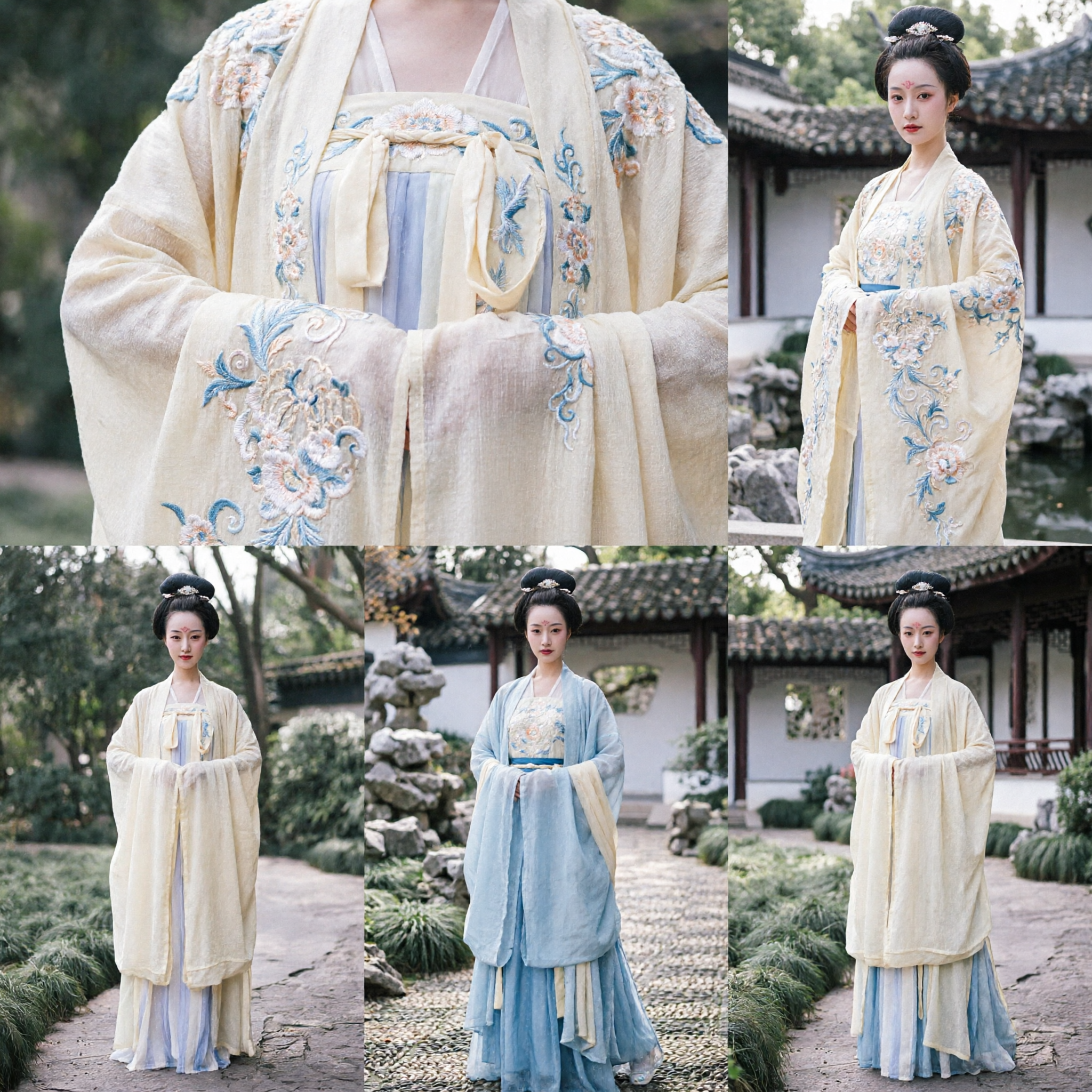 Traditionele Chinese Hanfu Jin-dynastie stijl Crèmegele wijde mouwen mantel voor vrouwen fotografie en cosplay - Asian Costume