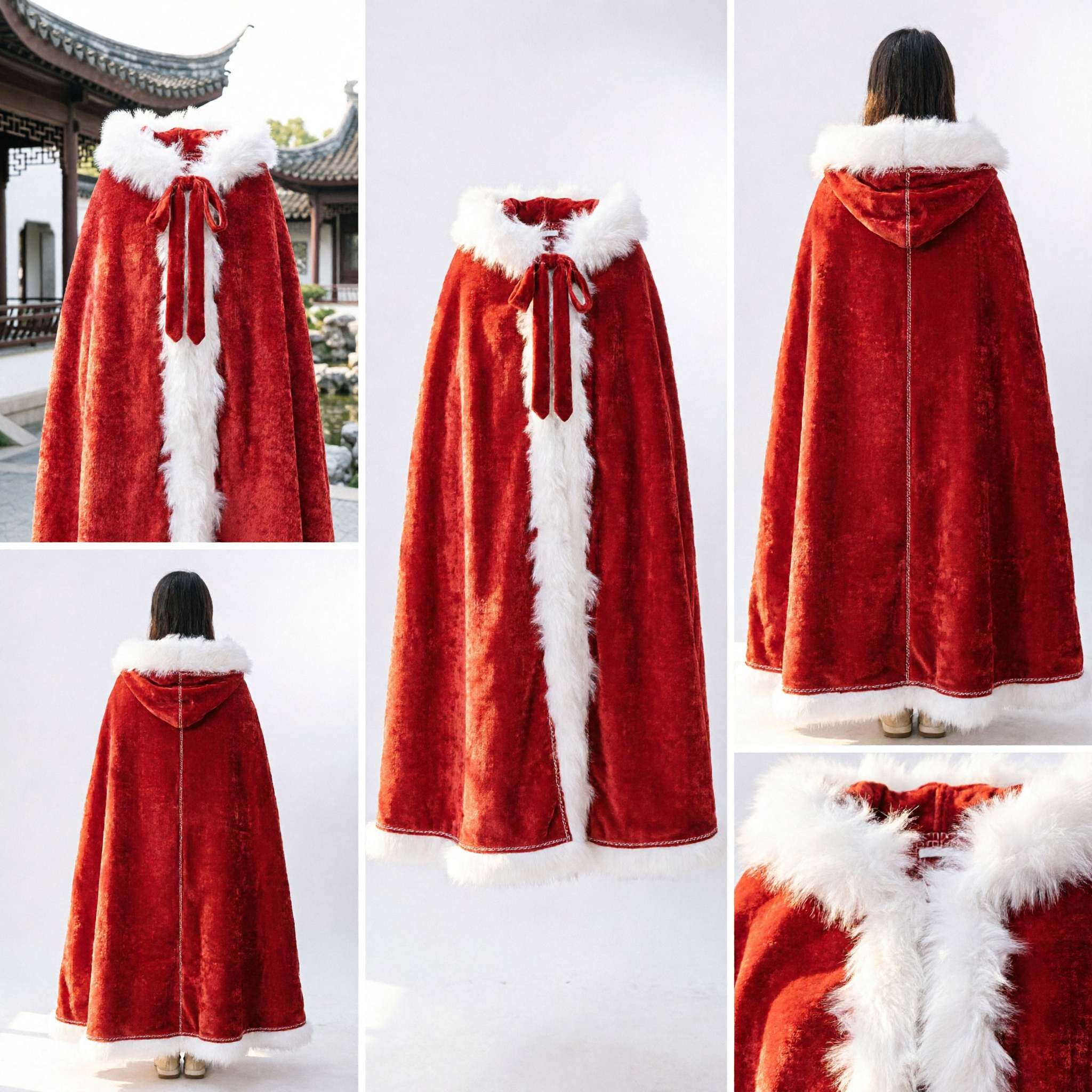 Capa de Inverno Vermelha Tradicional Chinesa com Ajuste de Pele Branca Capa Hanfu Antiga para Casamento Feminino - Asian Costume