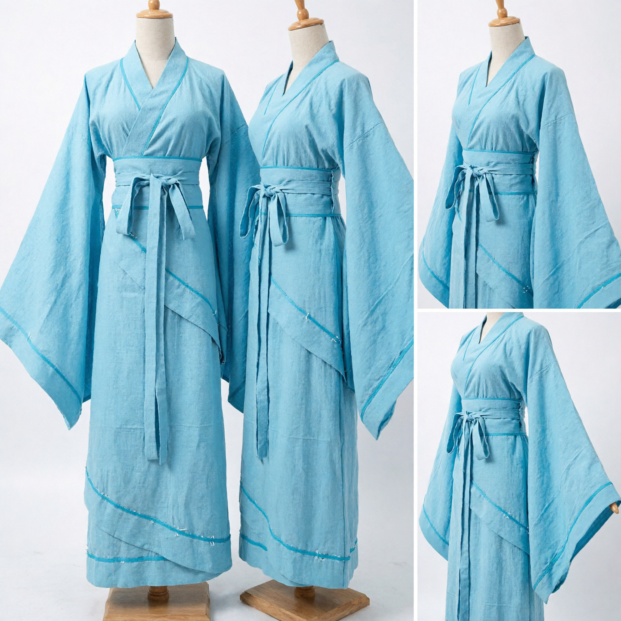 Robe Hanfu traditionnelle chinoise ancienne de lettré, costume bleu clair à col croisé pour hommes, cosplay - Asian Costume