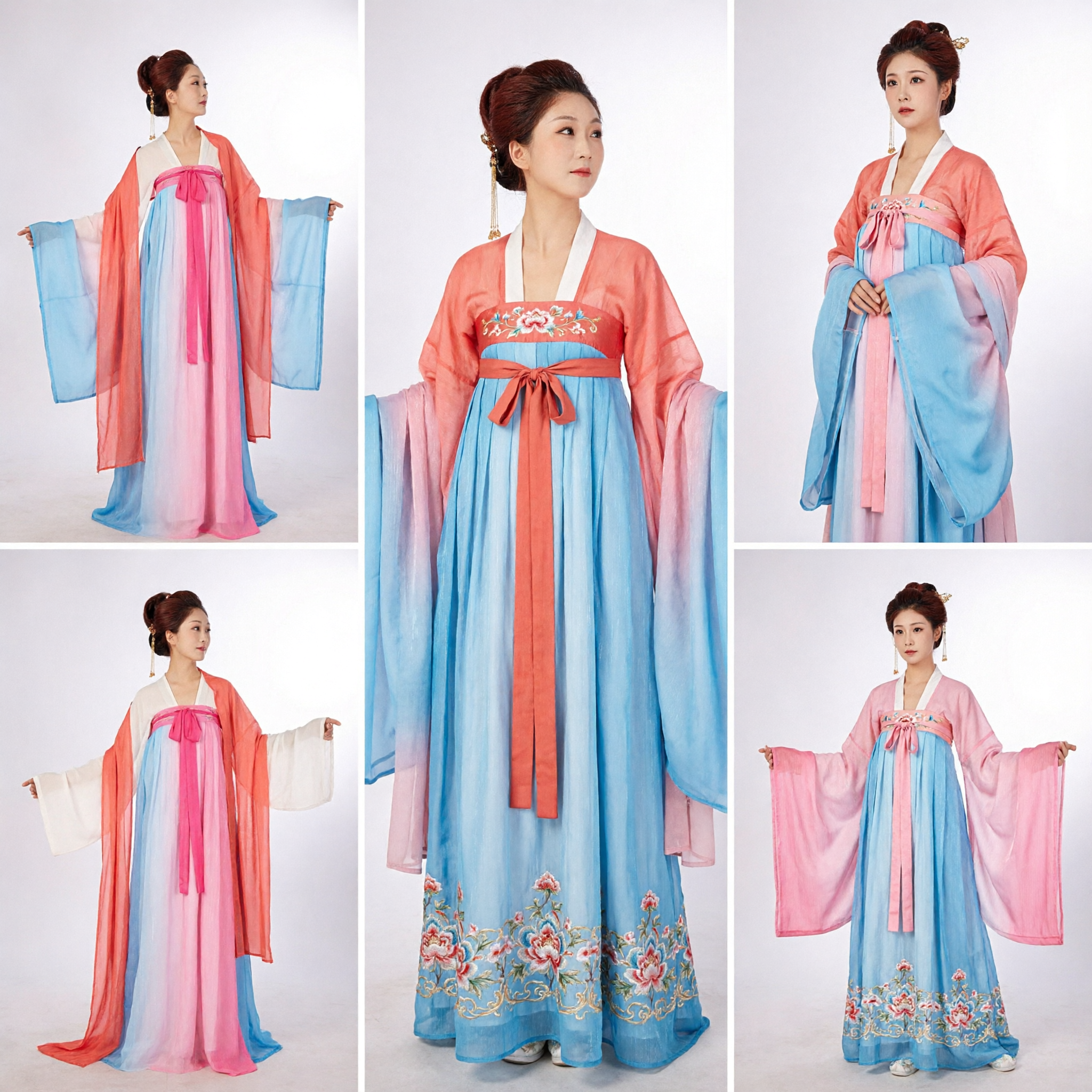 Hanbok Tradicional Coreano para Mujer, Vestido de Boda Formal, Falda Multicolor Pastel y Túnica Melocotón - Asian Costume