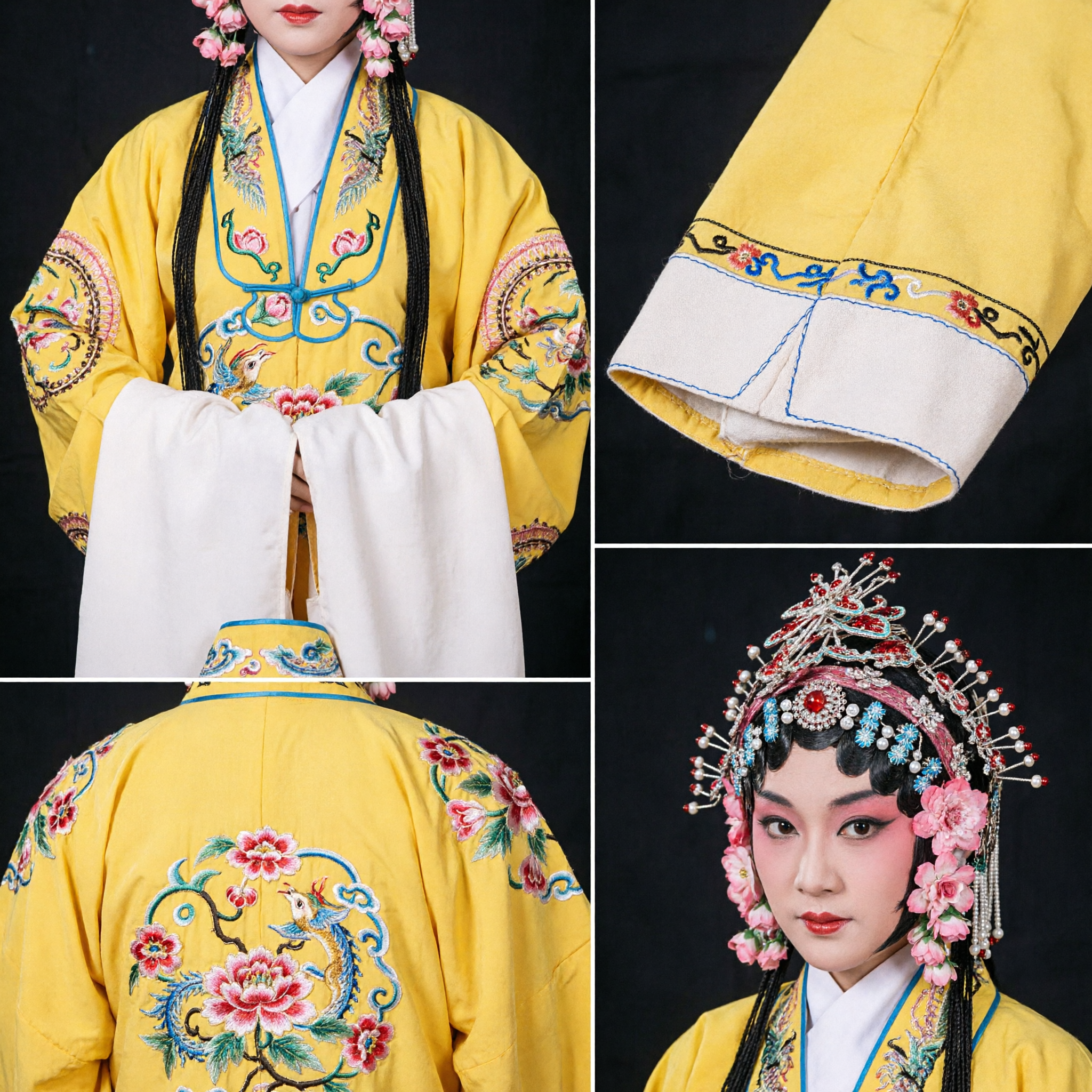 전통 중국 베이징 오페라 복장 옐로우 드래곤 자수 로브 헤드드레스 여성 무대 공연용 - Asian Costume