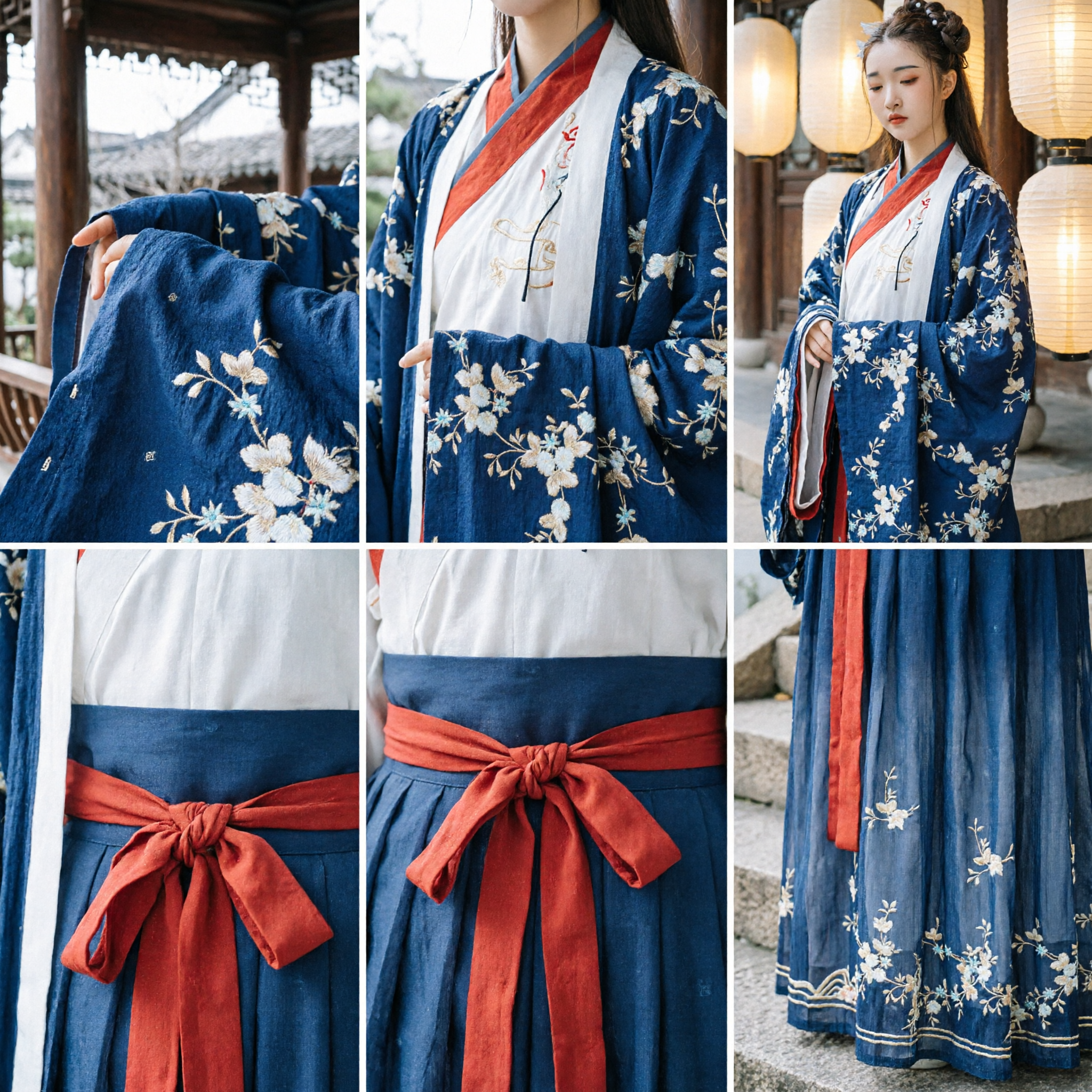 Tradycyjny Chiński Hanfu Starożytny Kostium Szlachetnej Damy Niebieska Szata z Kwiatowym Printem dla Kobiet do Fotografii - Asian Costume