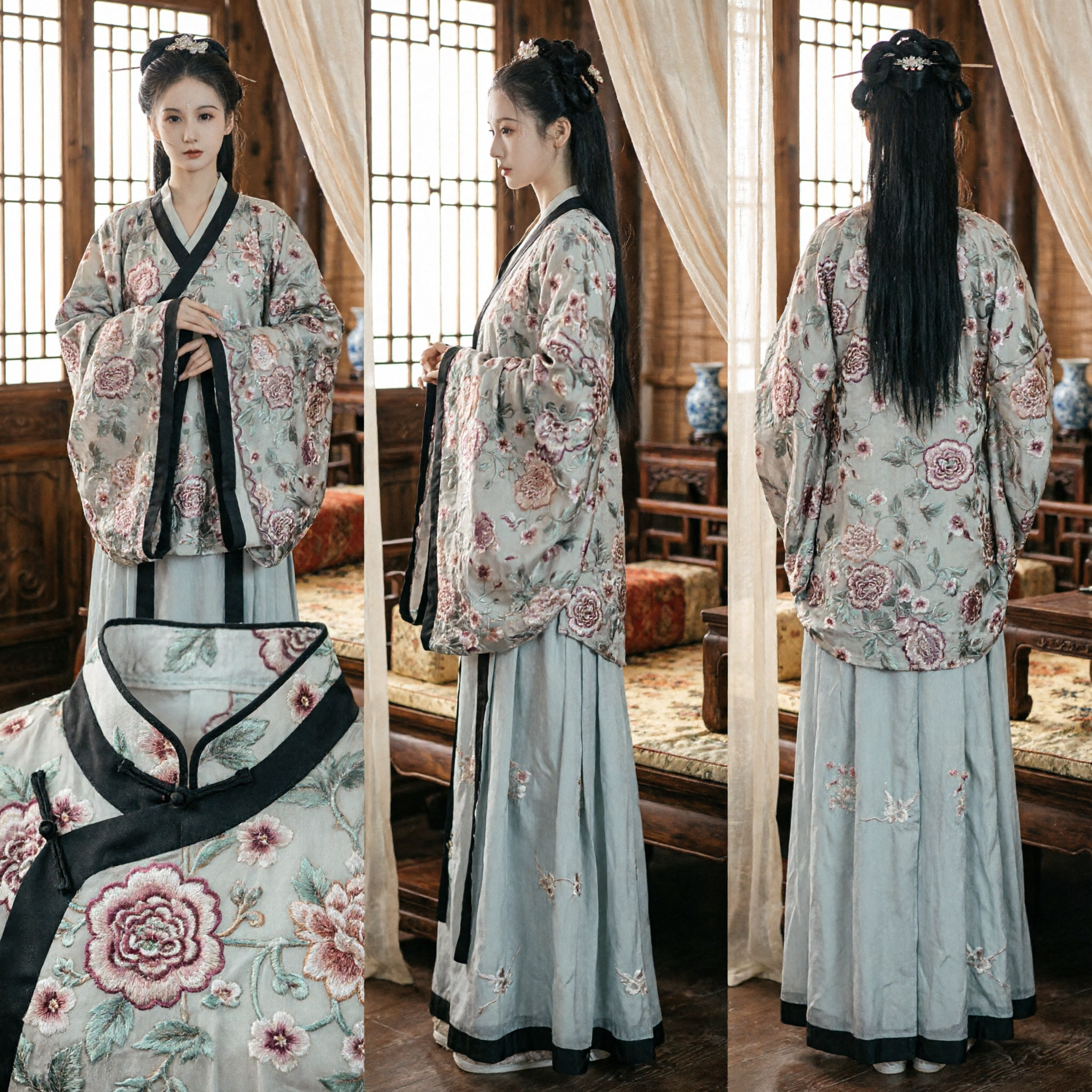 Традиционный китайский ханьфу с цветочным принтом, древний костюм для женщин в стиле династии Мин для фотосъемки и косплея - Asian Costume