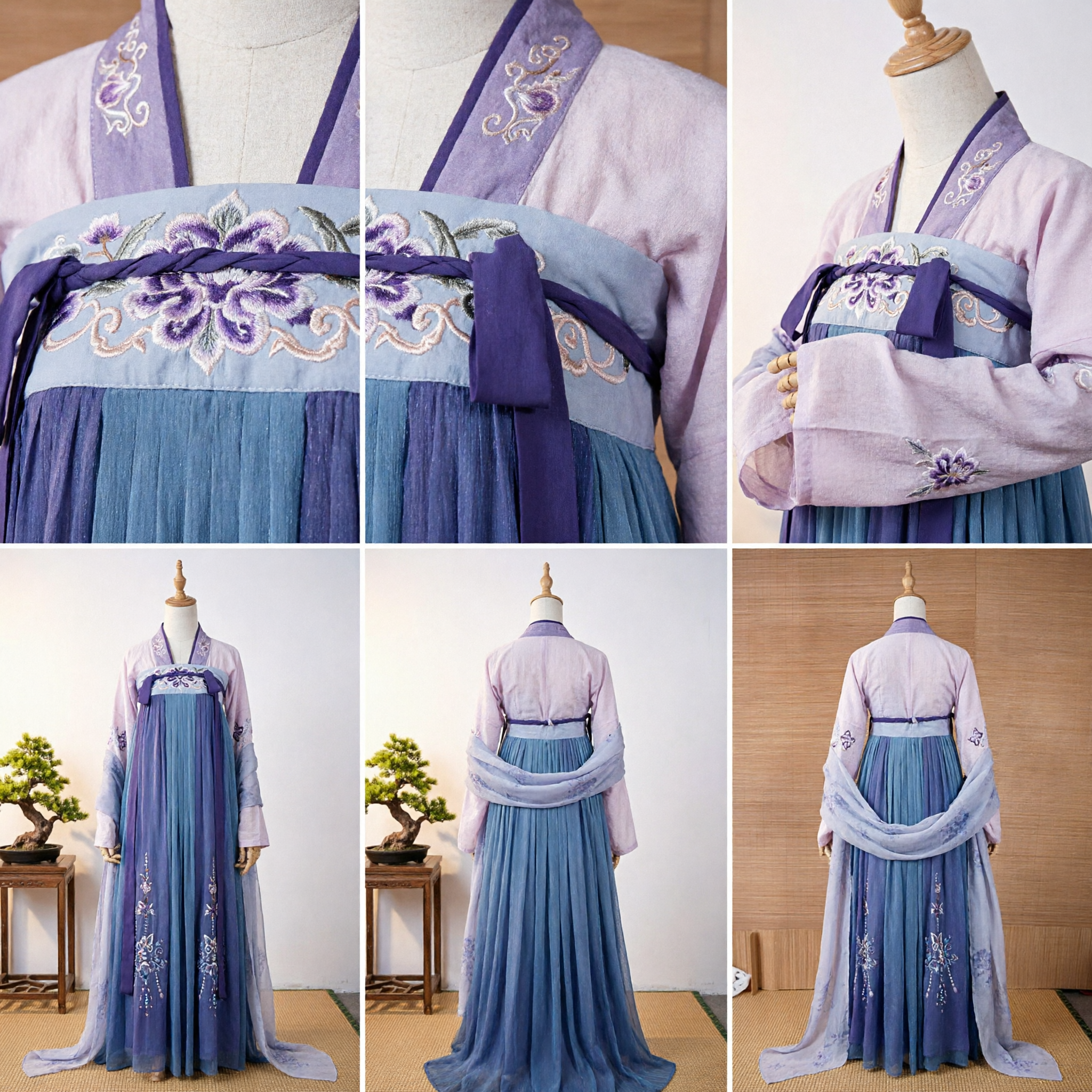 Vestido Hanfu Tradicional Chinês para Mulheres Vestido Antigo da Dinastia Tang Conjunto de Fada Bordado Azul e Roxo para Cosplay - Asian Costume