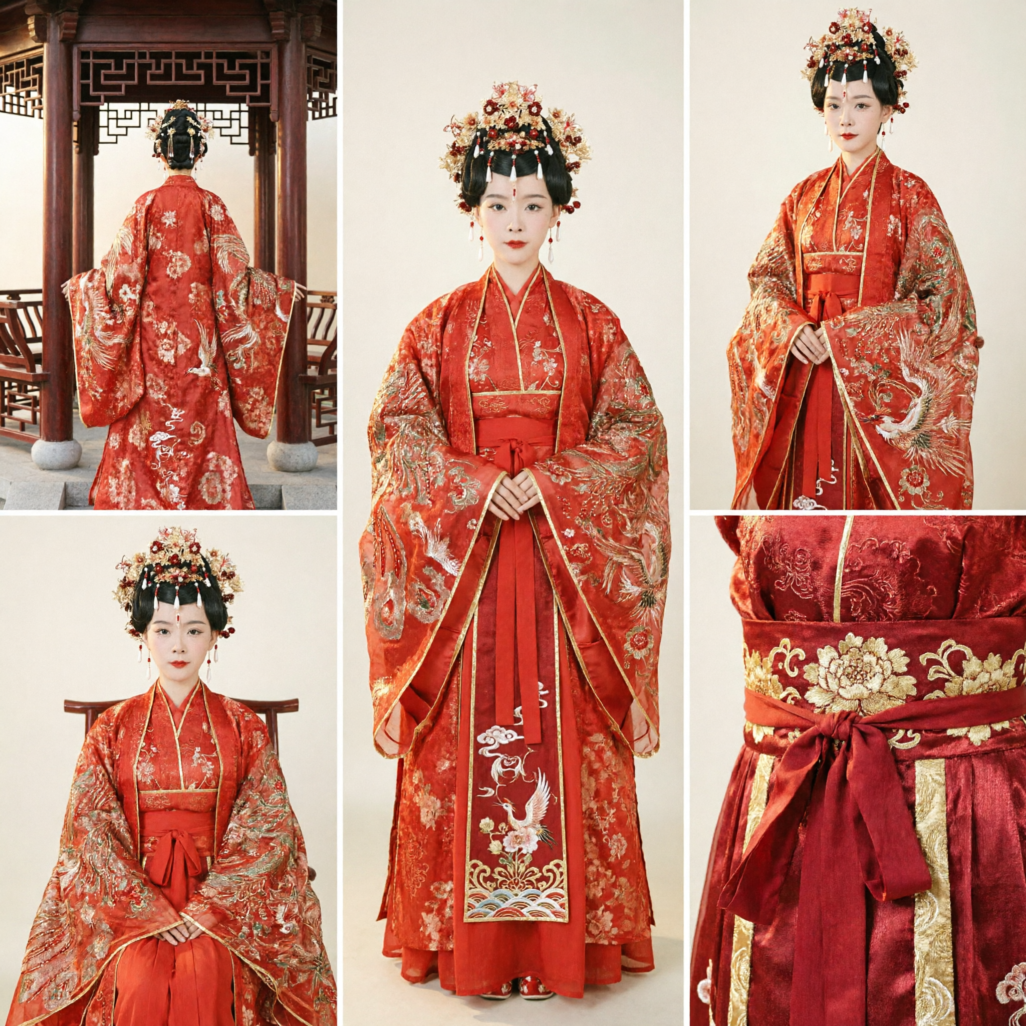 Vestido de Noiva Tradicional Chinês Vermelho Hanfu Traje de Noiva Vestido Antigo da Dinastia Tang com Bordado de Fênix para Mulheres - Asian Costume