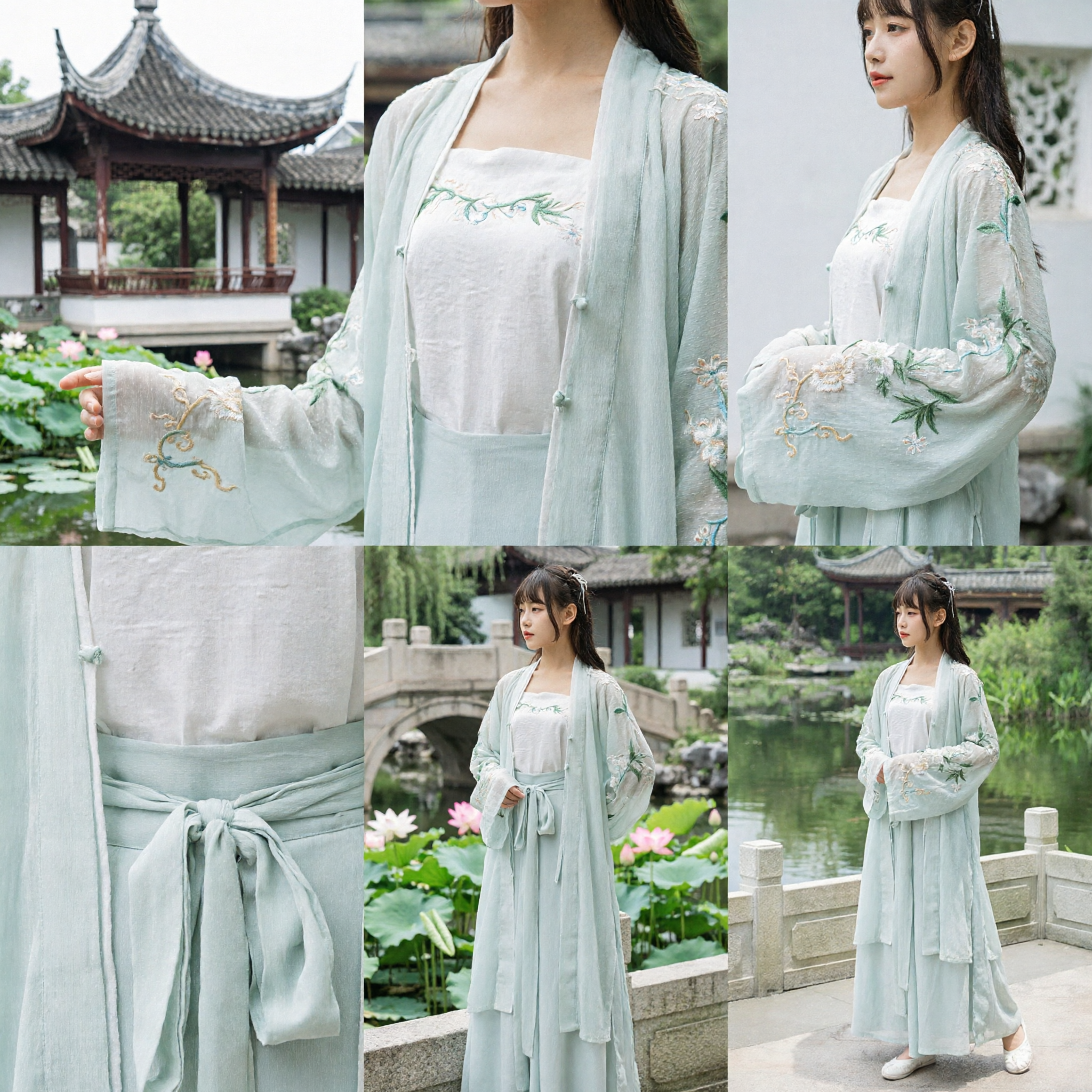 伝統的中国漢服 宋朝様式刺繍カーディガンとスカートセット 古代衣装 女性用夏撮影 - Asian Costume