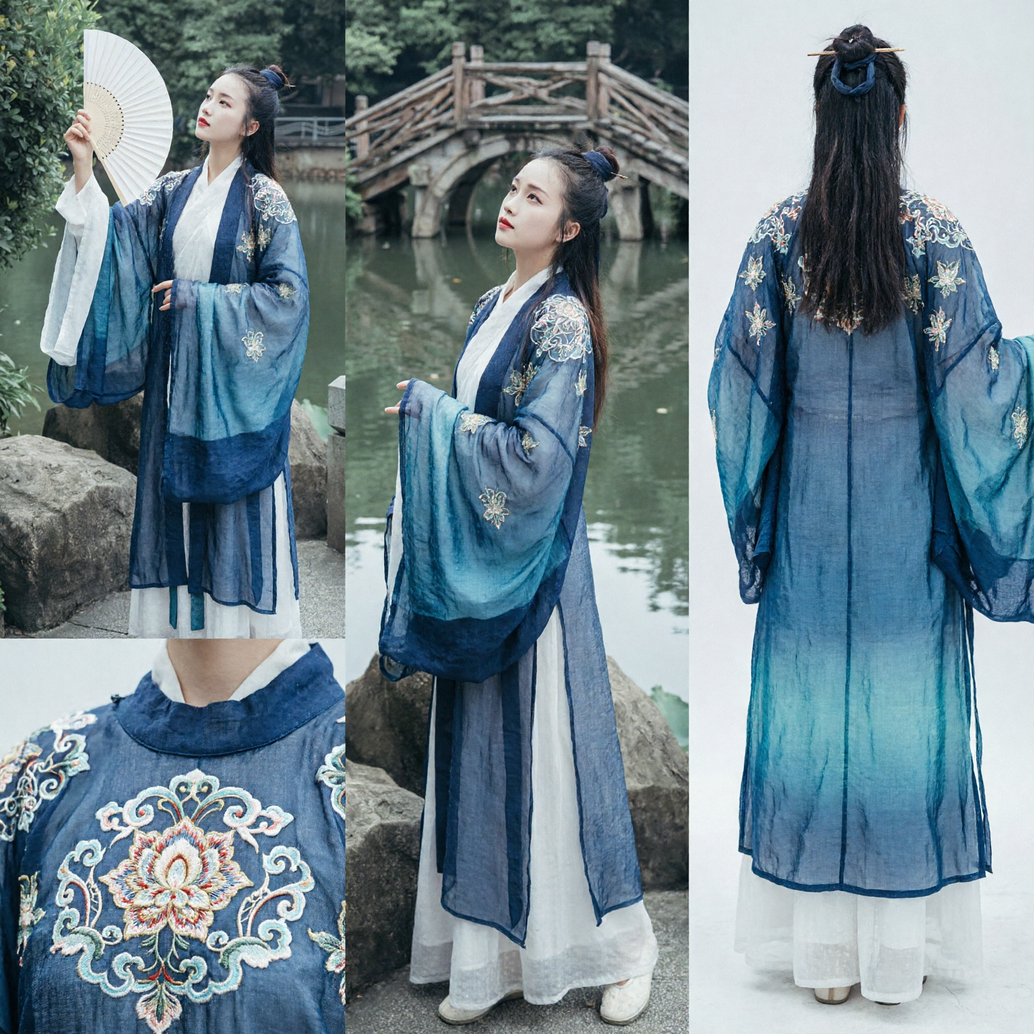 Chinesisches traditionelles Hanfu-Kleid für Frauen Antikes blaues besticktes Kostüm Periodendrama-Cosplay-Outfit - Asian Costume