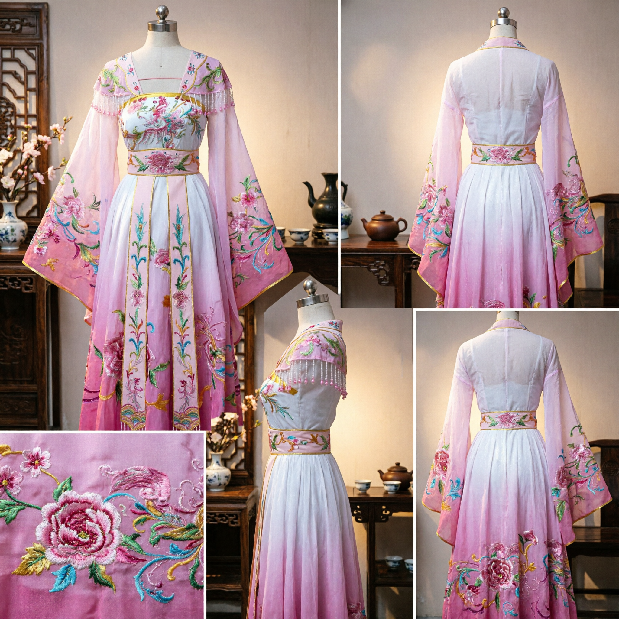 Elegante abito da fata Hanfu della dinastia Tang cinese rosa ricamato, costume antico tradizionale da principessa per donne per cosplay - Asian Costume