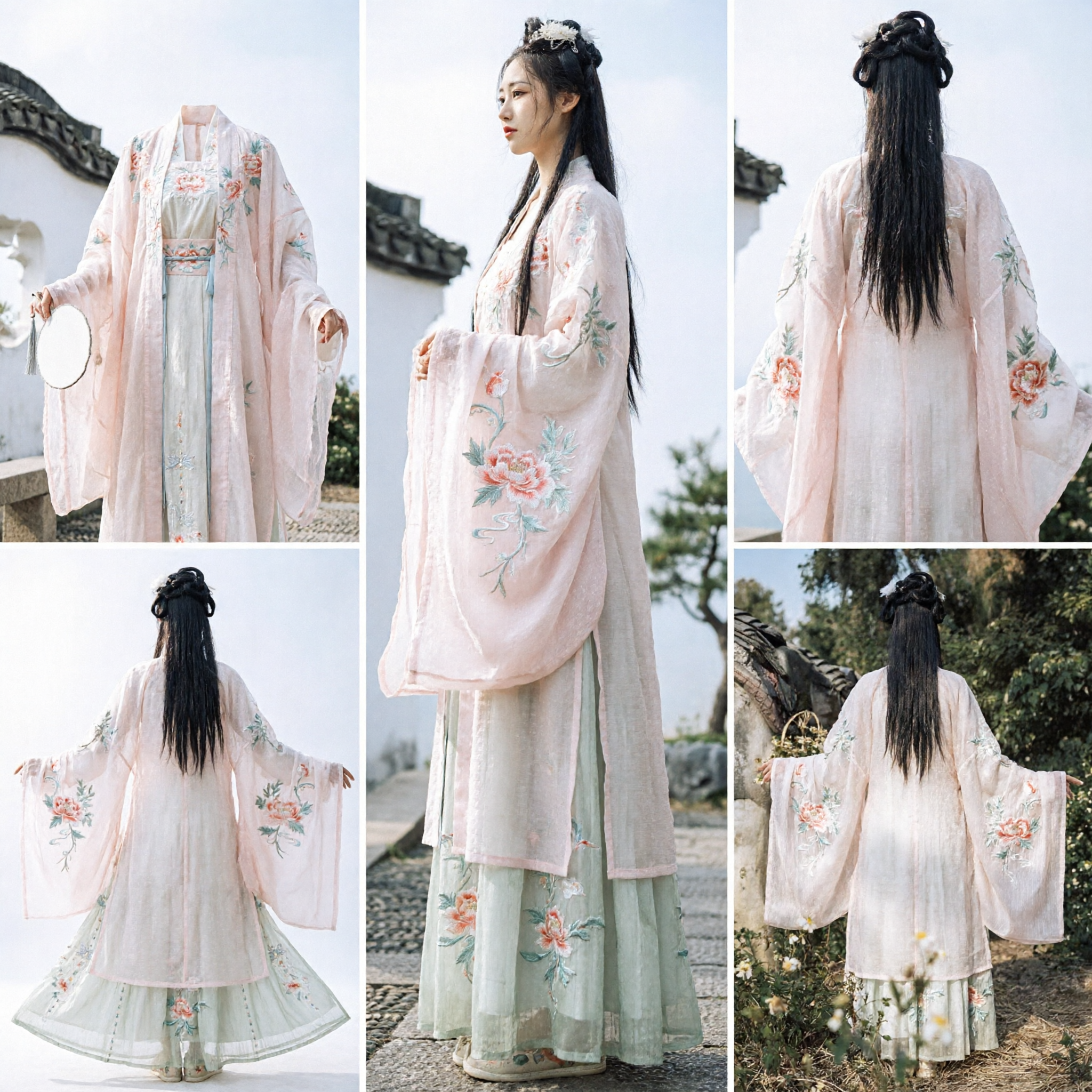 Elegante abito da fata Hanfu tradizionale cinese antico bianco con ricamo floreale per donne per fotografia - Asian Costume