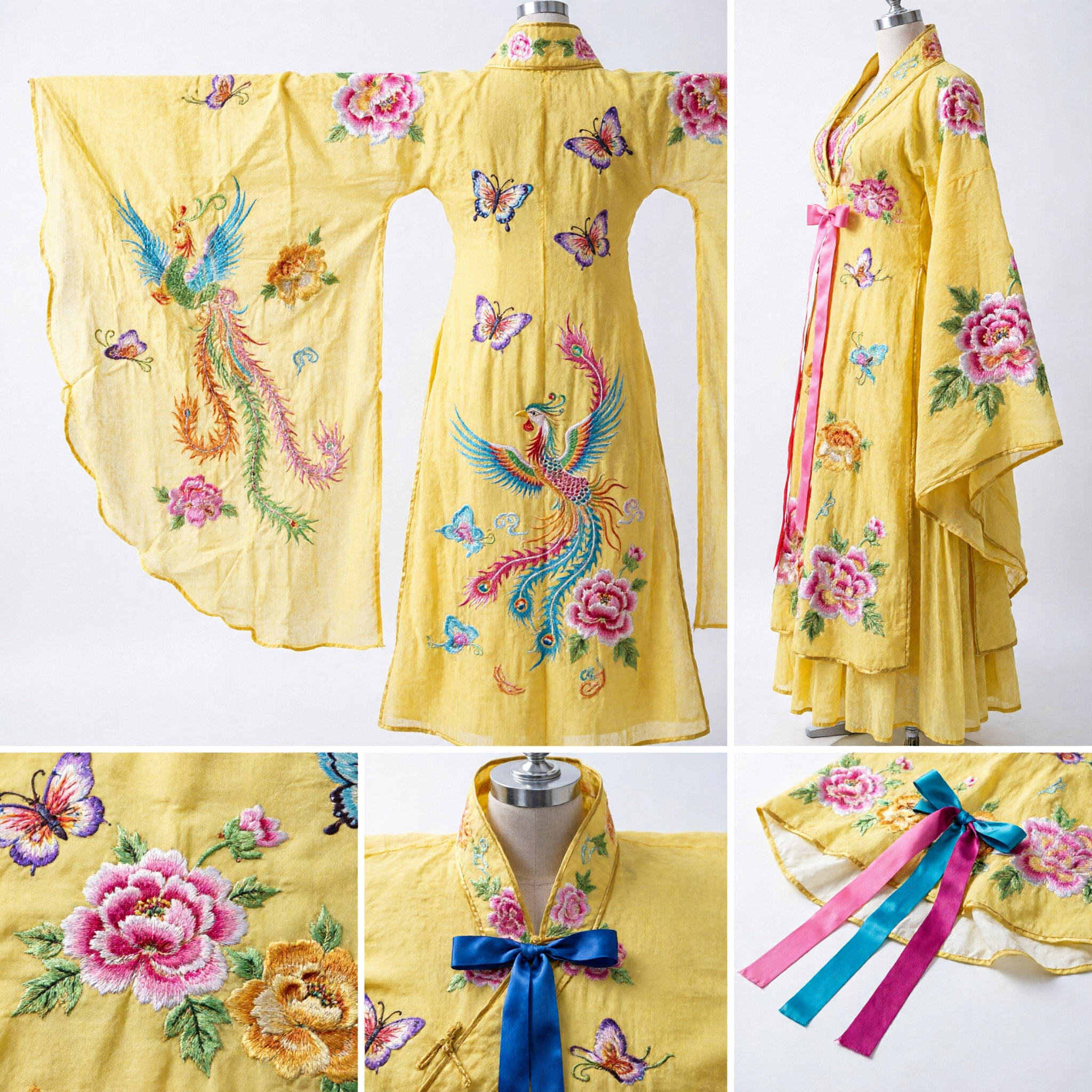 Vrouwen Chinese Traditionele Opera Kostuum Geel Feniks Borduursel Cape met Lange Watermouwen voor Podiumdans - Asian Costume