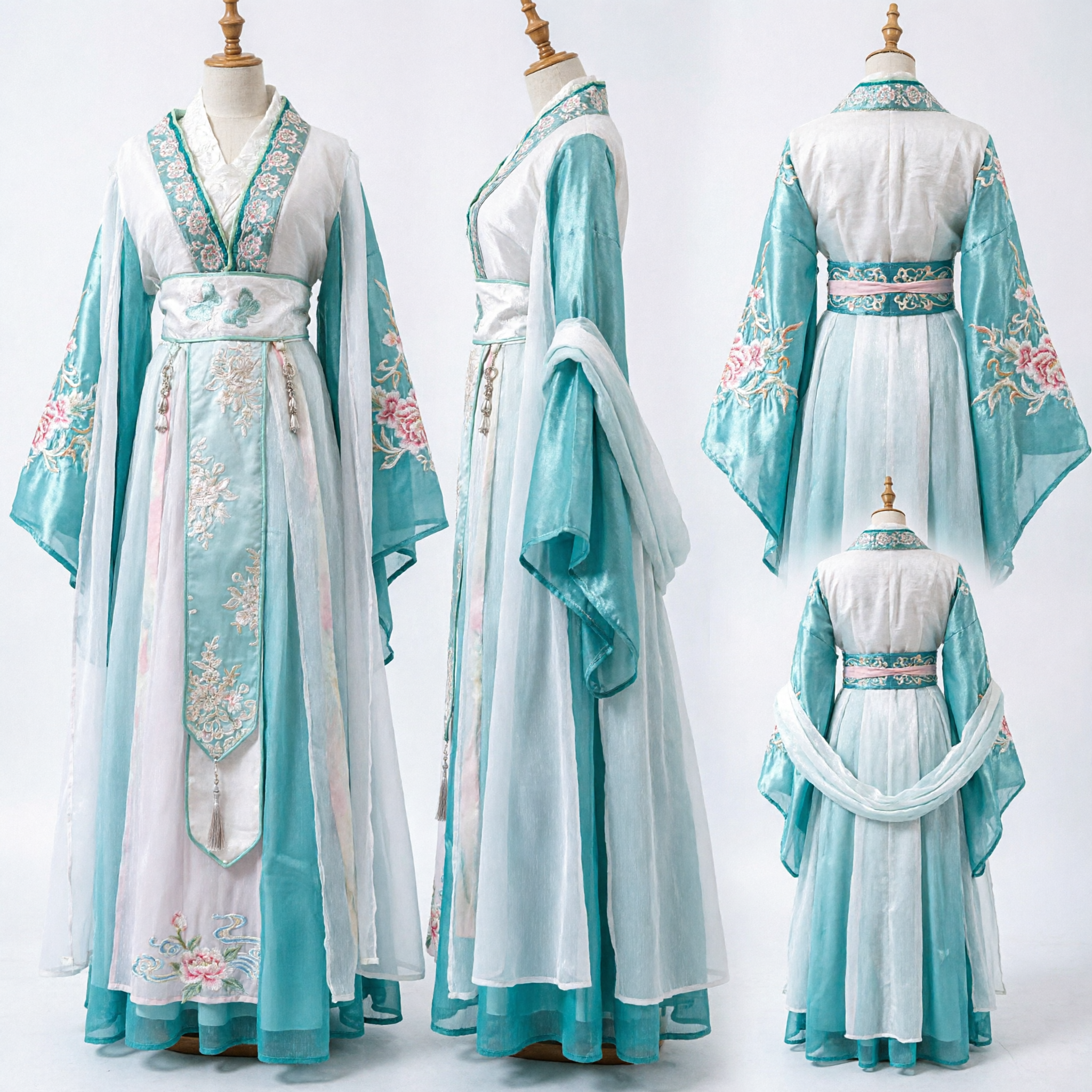 Hanfu Tradicional Chinês Verde e Branco, Vestido de Fada Antigo Bordado para Mulheres, Cosplay - Asian Costume