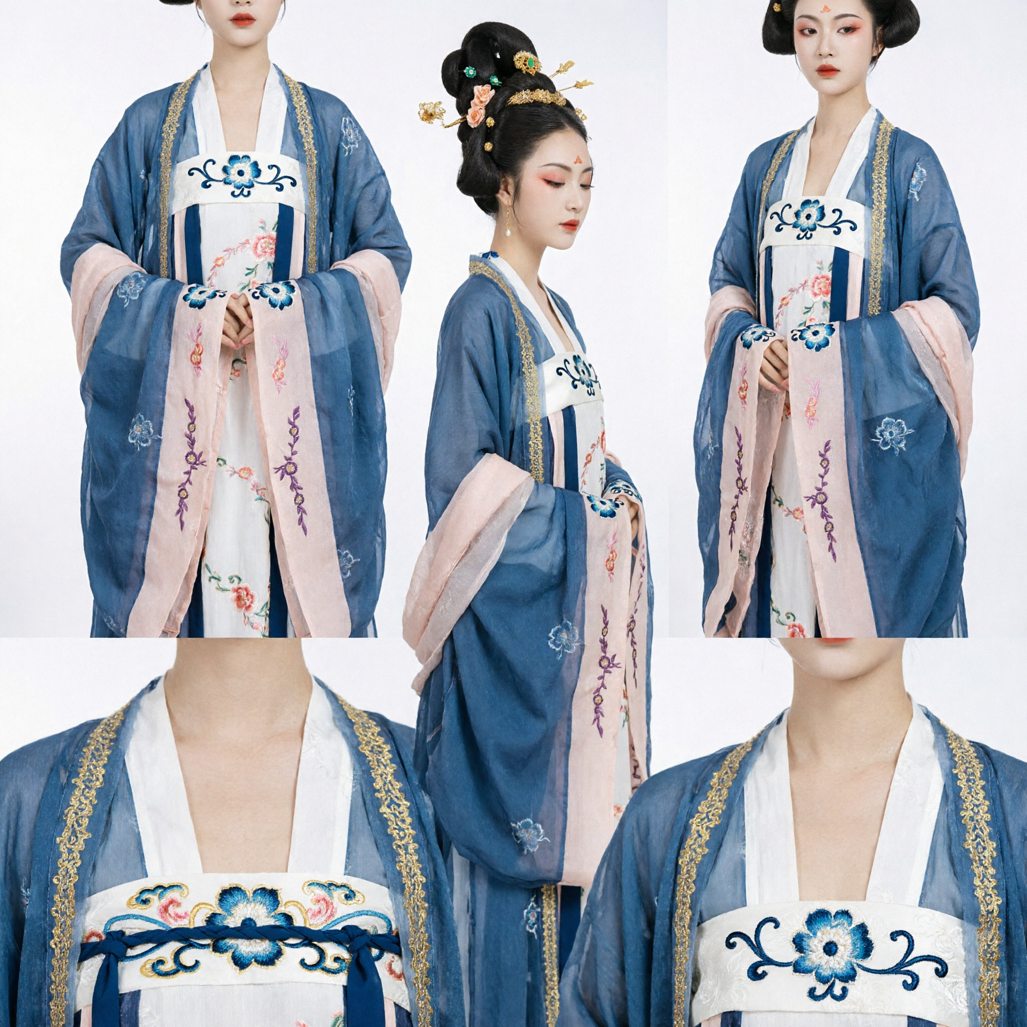 Elegante set Ruqun Hanfu della dinastia Tang blu, costume antico tradizionale cinese per donne per festività - Asian Costume