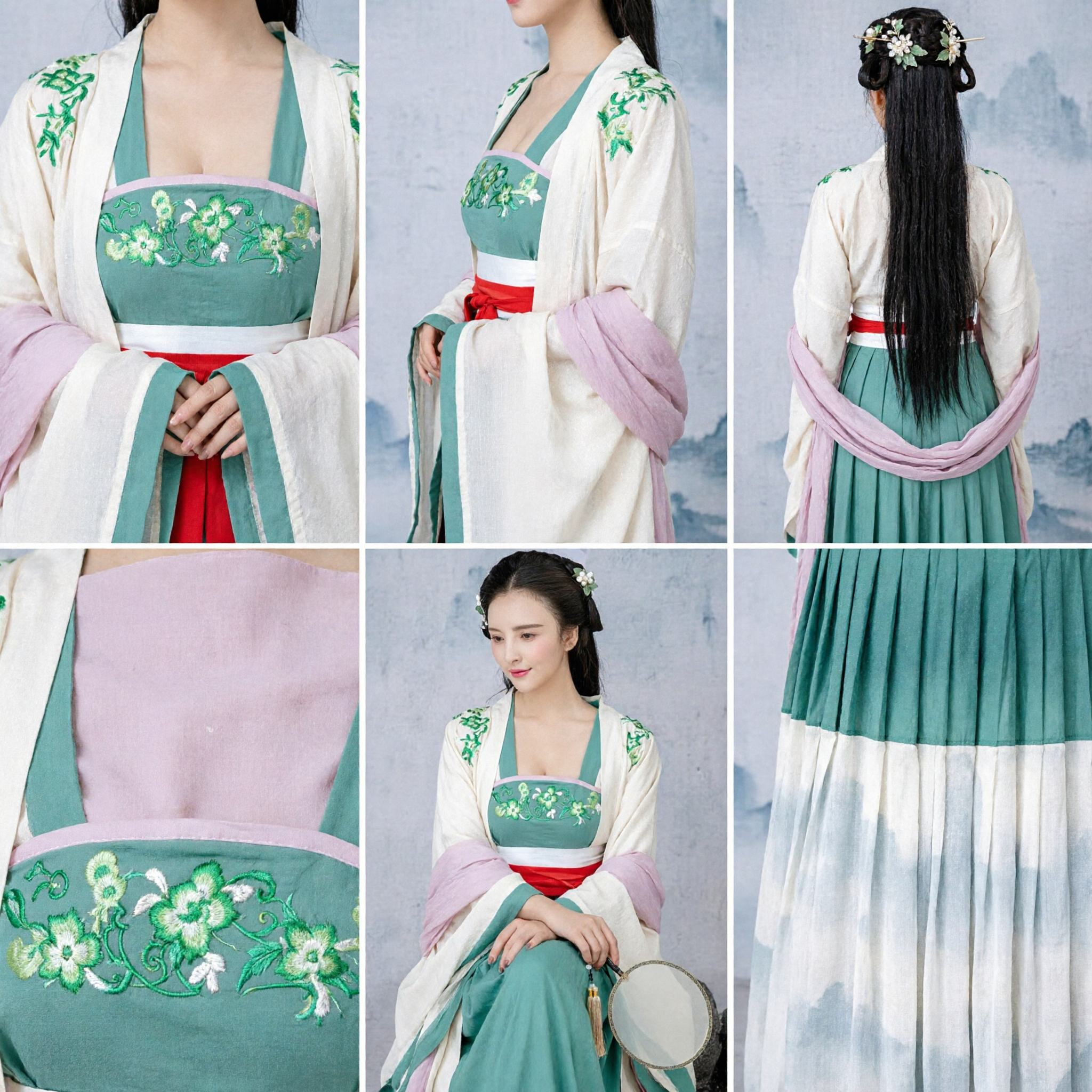 Grünes Tang-Dynastie Hanfu für Frauen Traditionelles chinesisches besticktes Ruqun-Kleid für Teezeremonie und Cosplay - Asian Costume
