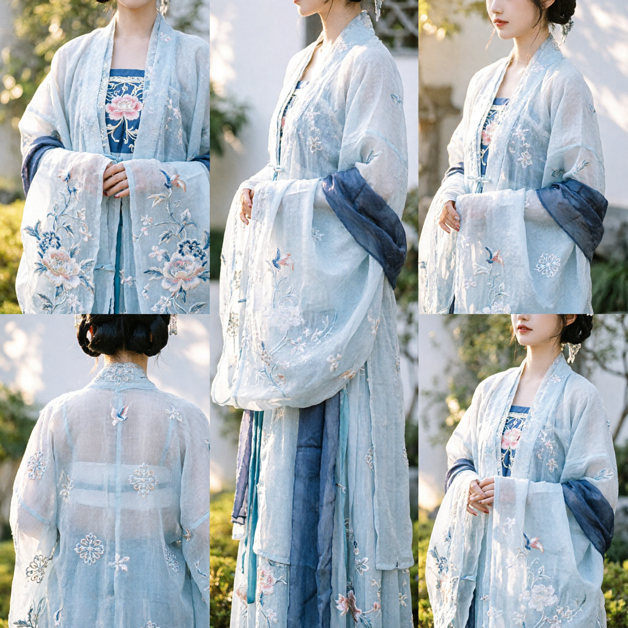 فستان هانفو أزرق أنيق صيني تقليدي مطرز على طراز الجنية زي قديم للنساء لتصوير الصور - Asian Costume