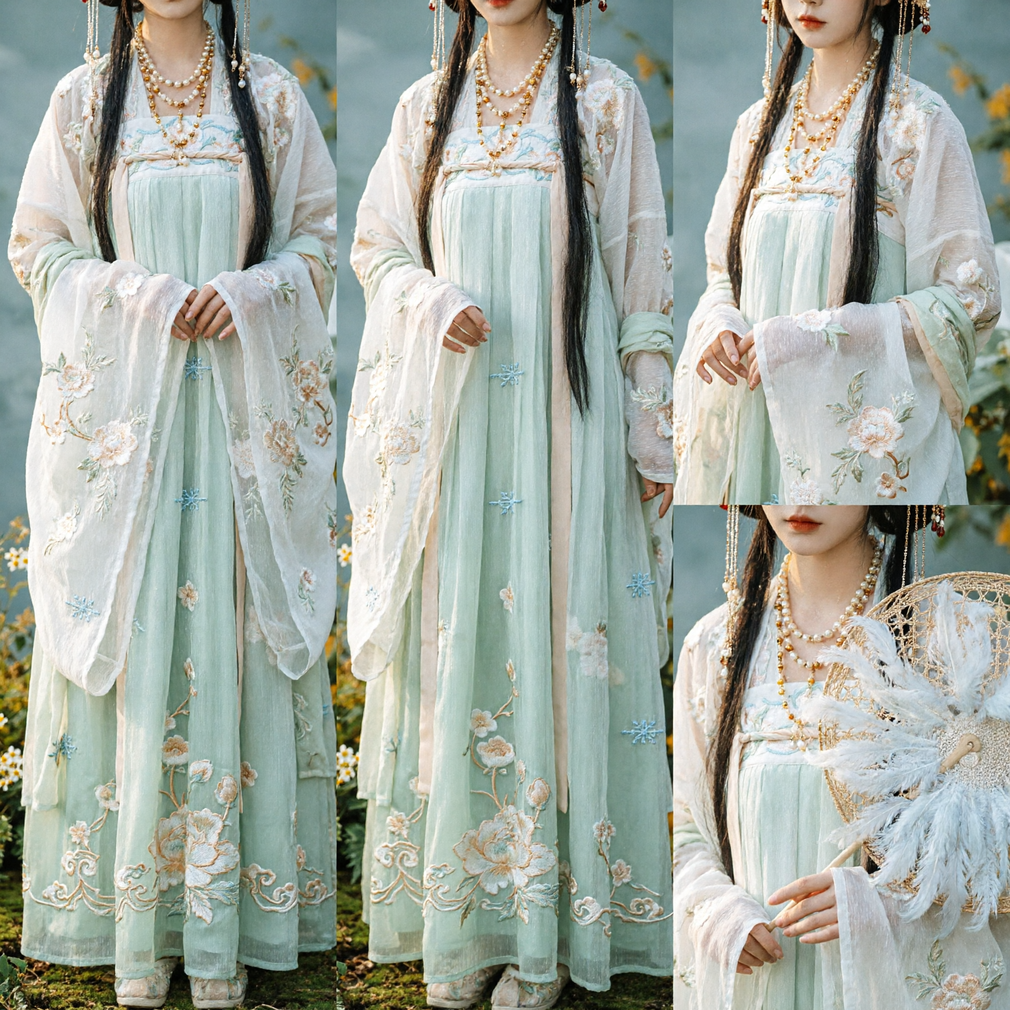 Robe Hanfu chinoise élégante vert clair - Style dynastie Tang brodé - Robe de fée traditionnelle pour femmes - Asian Costume