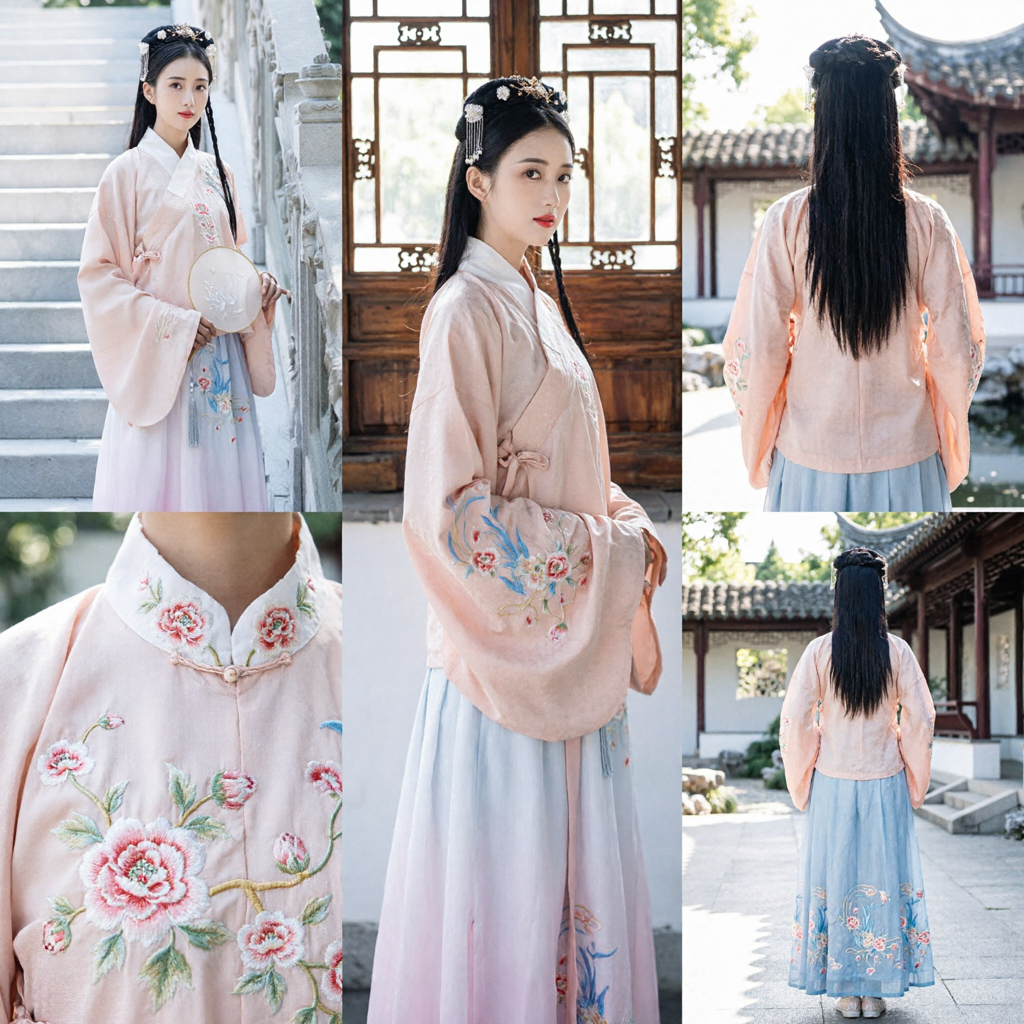 Conjunto de Traje Antiguo Hanfu Chino Tradicional con Bordado Floral Rosa Vestido Elegante para Mujer para Presentaciones Culturales - Asian Costume