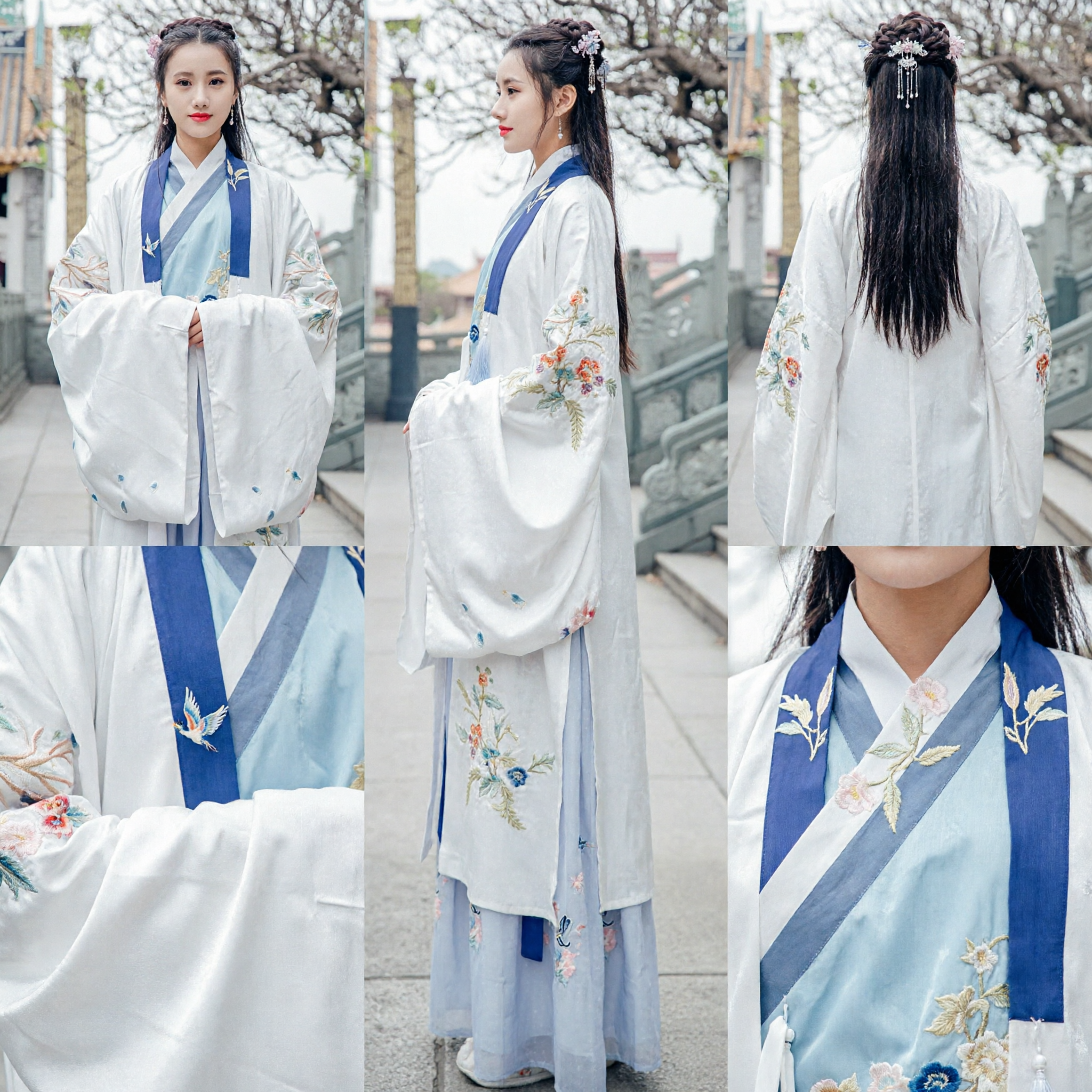 Hanfu Chinês Tradicional Elegante, Conjunto de Robe e Saia Antigos com Bordados e Mangas Largas para Mulheres - Asian Costume