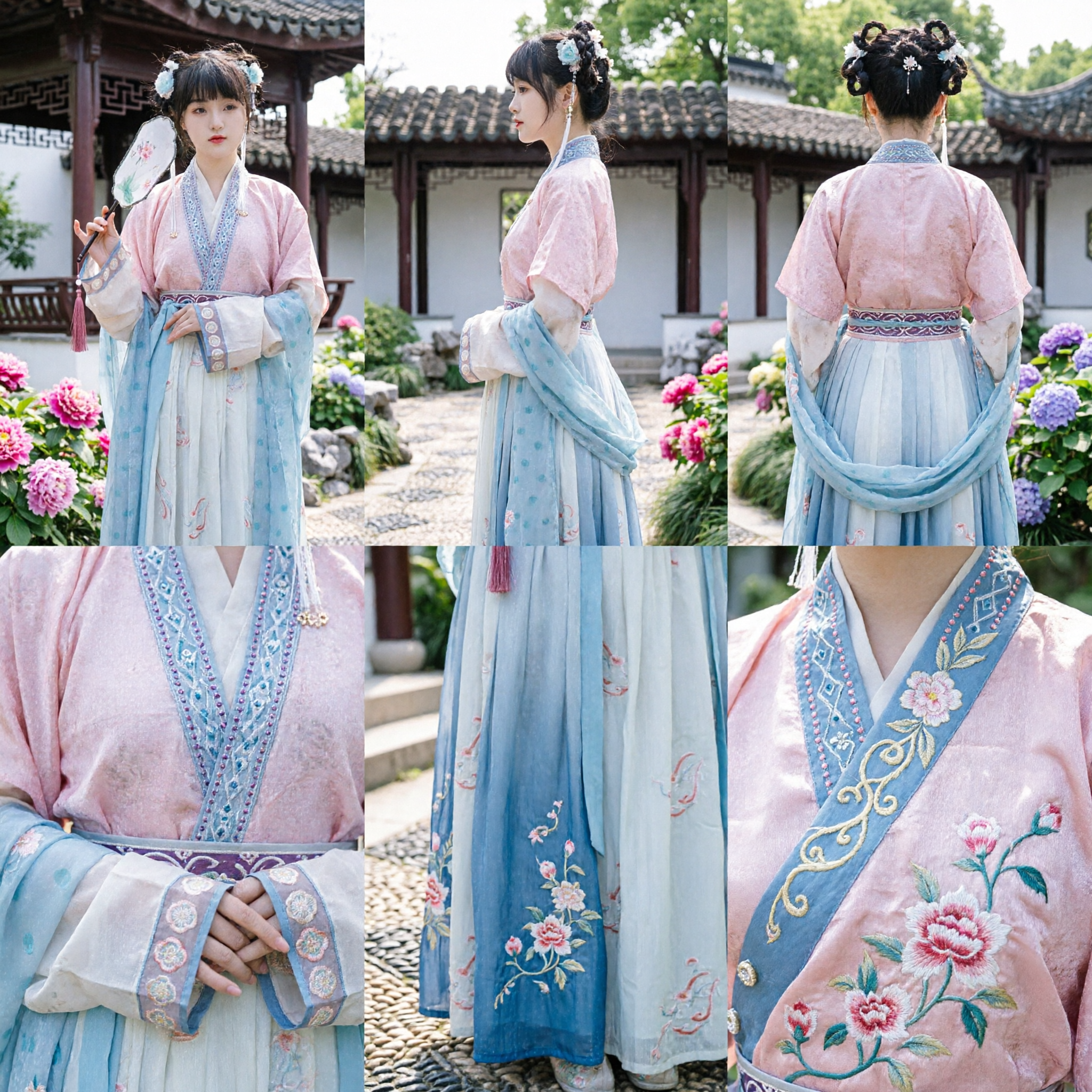 Hanfu Elegante Rosa Pastello e Blu Abito Antico Cinese Tradizionale per Donne Cosplay da Fata Performance - Asian Costume