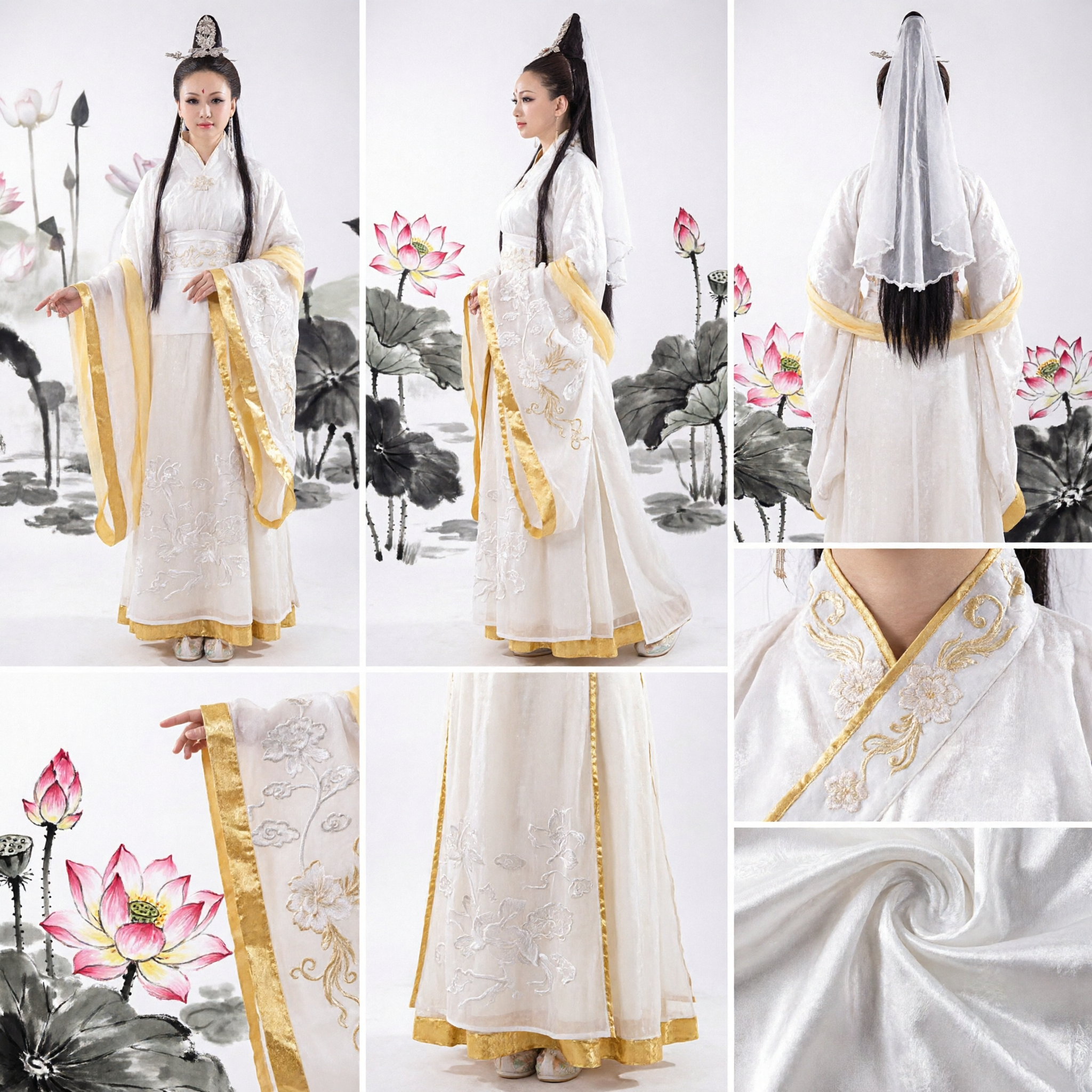 Traje Tradicional Chinês Hanfu Branco, Vestido de Fada Antigo com Bordados para Performance no Palco para Mulheres - Asian Costume