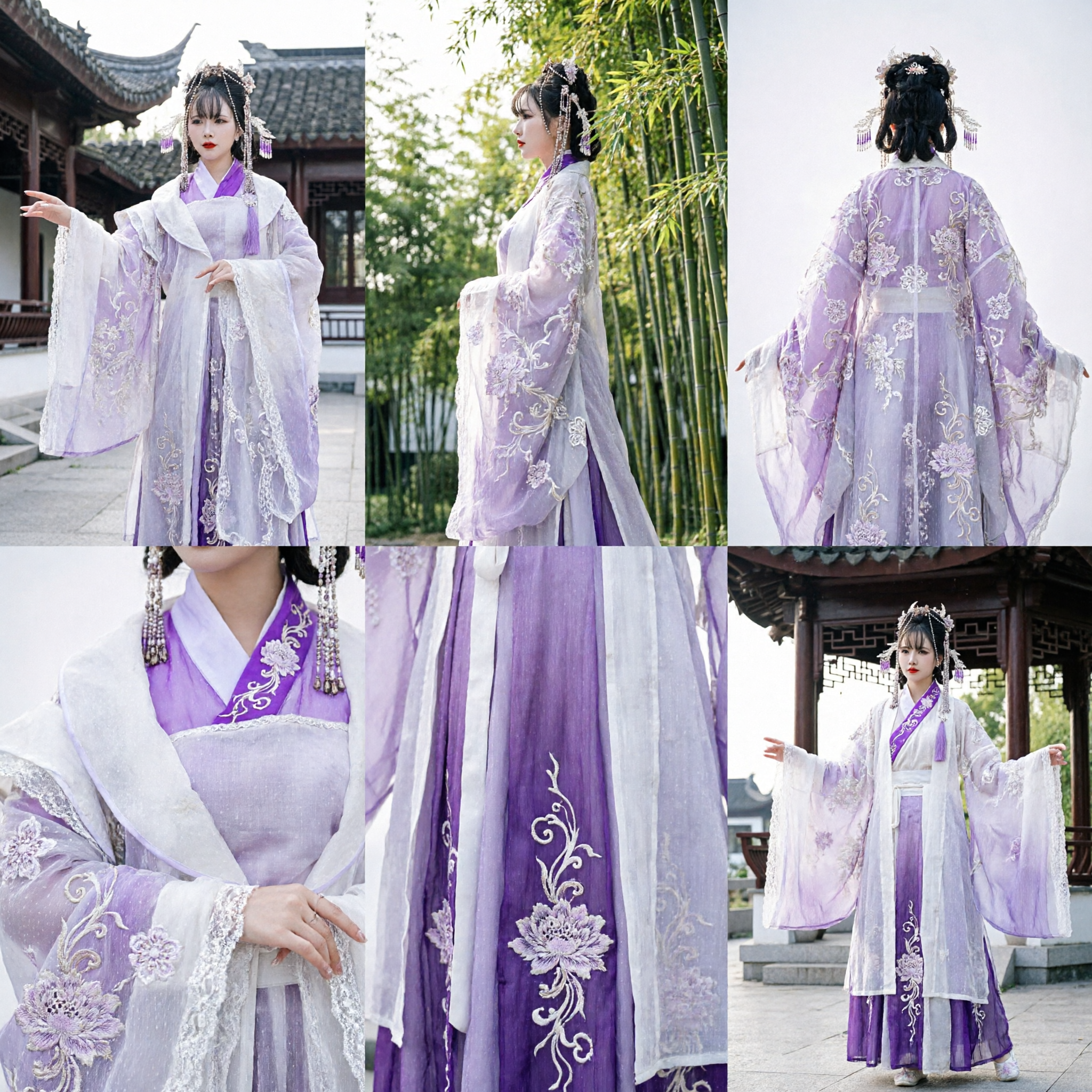 Costume Traditionnel Chinois Hanfu Robe de Fée Ancienne Robe Brodée Violette et Blanche pour Cosplay Femmes - Asian Costume