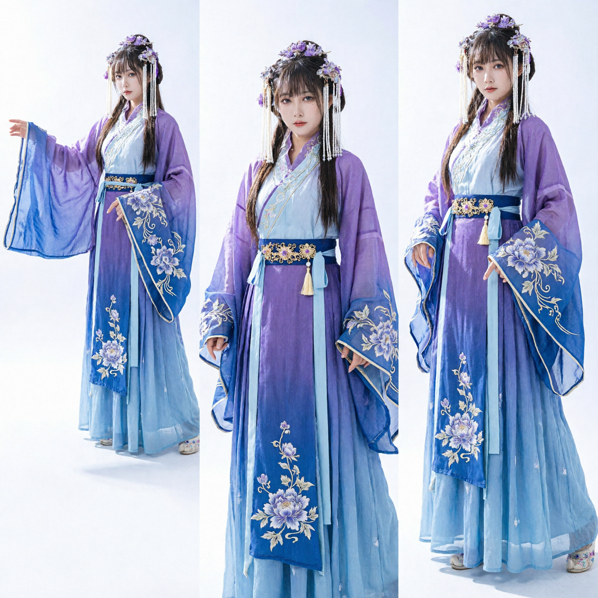 우아한 보라색과 파란색 한푸 드레스 전통 중국 고대 선녀 의상 여성 코스프레용 - Asian Costume