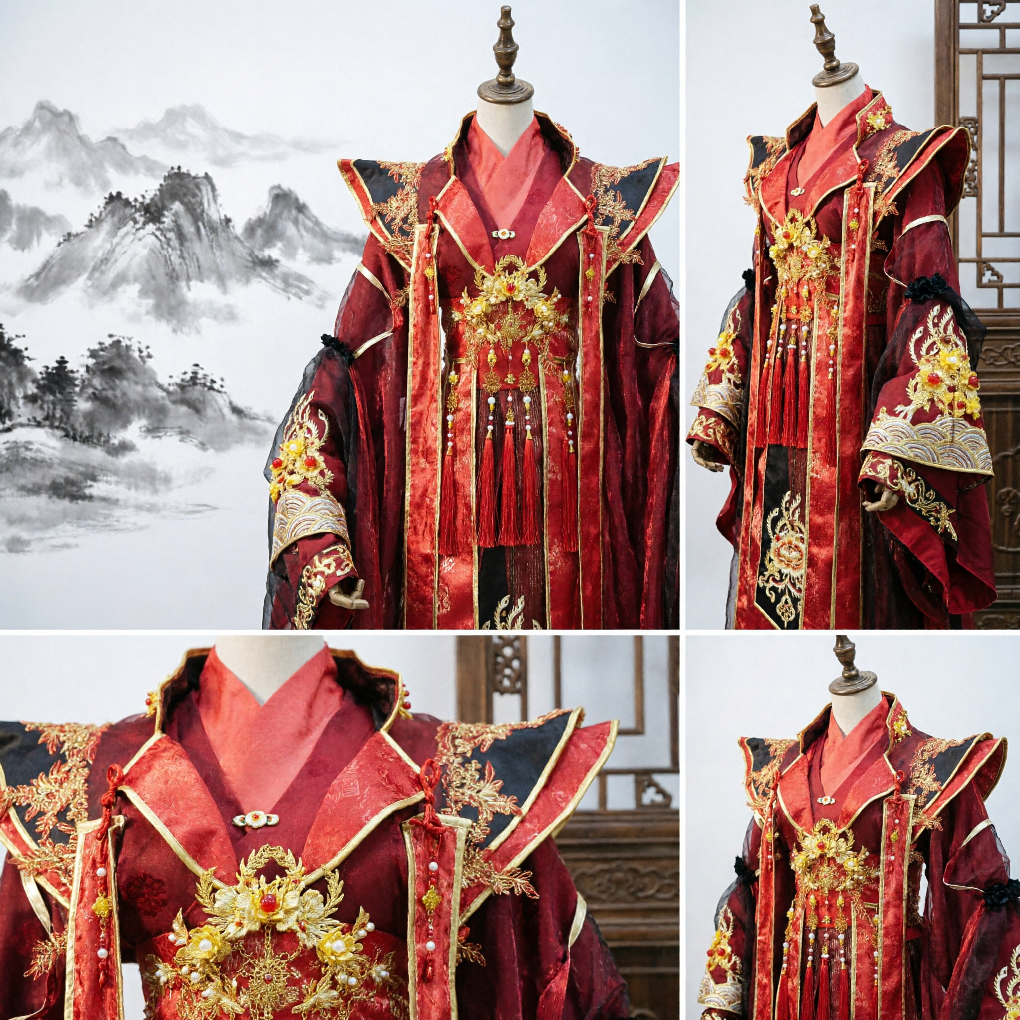 Vestido Hanfu Vermelho Tradicional Chinês para Casamento com Bordado de Fênix Dourada Exquisita para Mulheres, Traje Antigo - Asian Costume